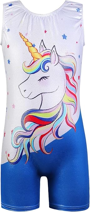 Leotards for Girls Gymnastics Toddler Dance Biketards Mermaid Unicorn Athletic Dance Wear Shiny Rainbow Blue Hotpink