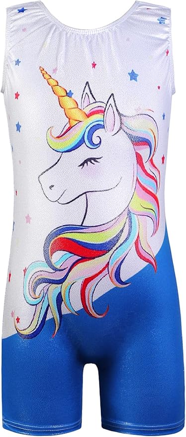 Leotards for Girls Gymnastics Toddler Dance Biketards Mermaid Unicorn Athletic Dance Wear Shiny Rainbow Blue Hotpink