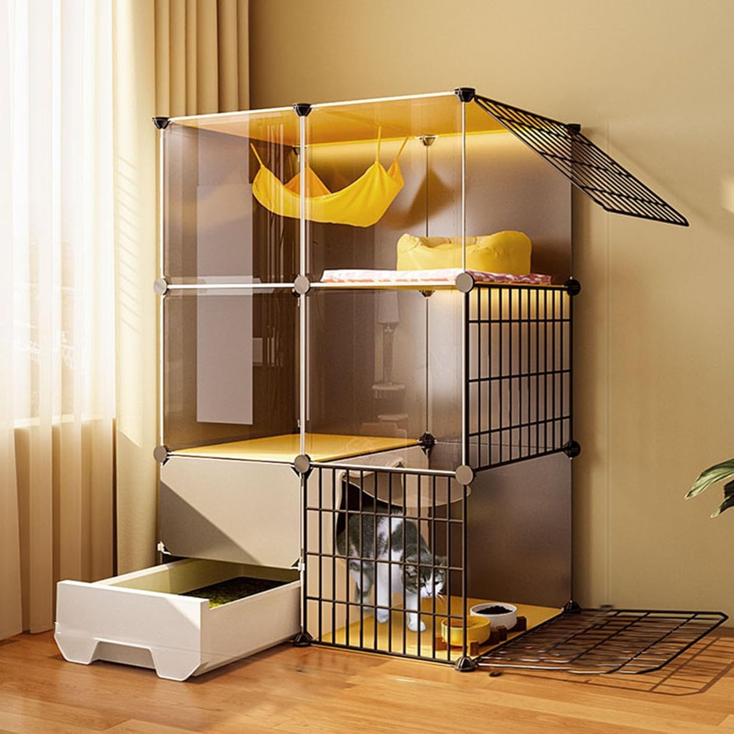 Cage pour chats d'intérieur et d'extérieur grand enclos métal modulable 1-3 chats