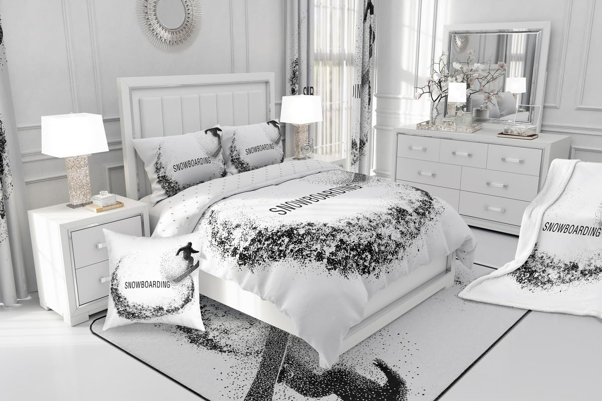 Erosebridal Snowboarding Bedding Set Full Size for Kids Boys Teens Adult Men Extreme Sport Theme Comforter Cover Athlete Pattern Duvet Cover Abstract Sketch Quilt Cover with Zipper Bedroom Decor