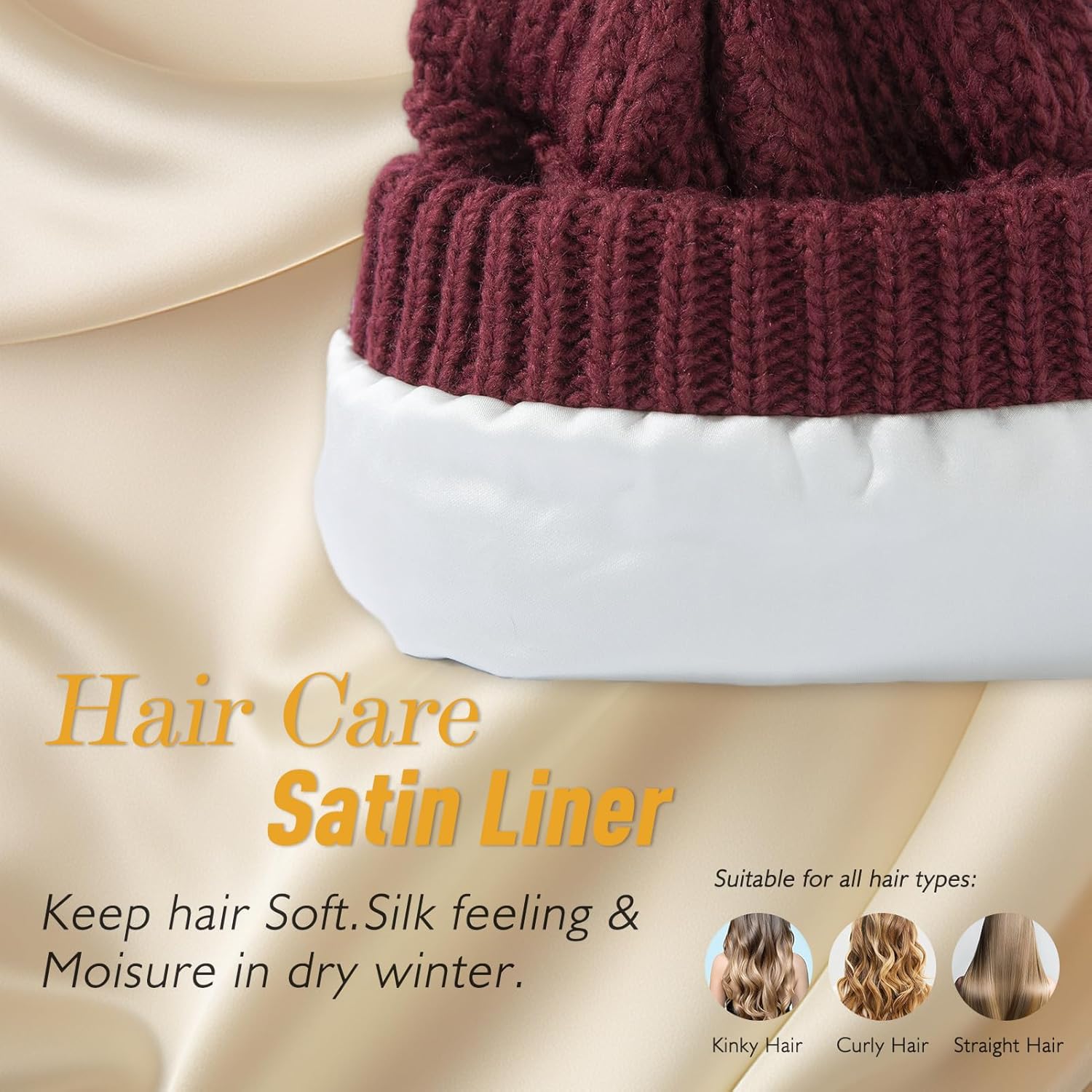 TOP-EX PolarWool™ Winter Slouchy Beanie for Women Icelandic Wool with Faux Fur Pom - Satin or Fleece Lined for Cold Weather