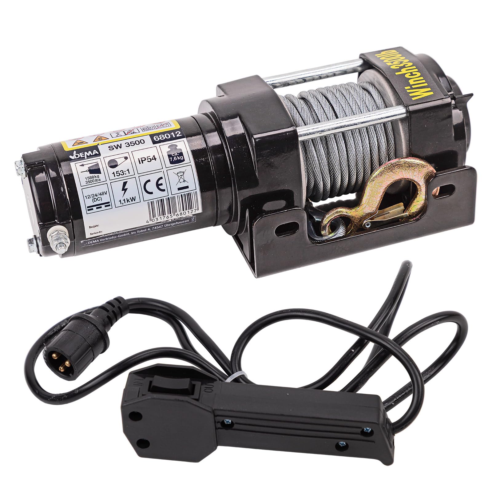 DEMA Elektrowinde 12V | Elektrische Seilwinde | Seilzug Elektroseilzug 1,6t / 3,2t Winde für Auto, Boot & mehr