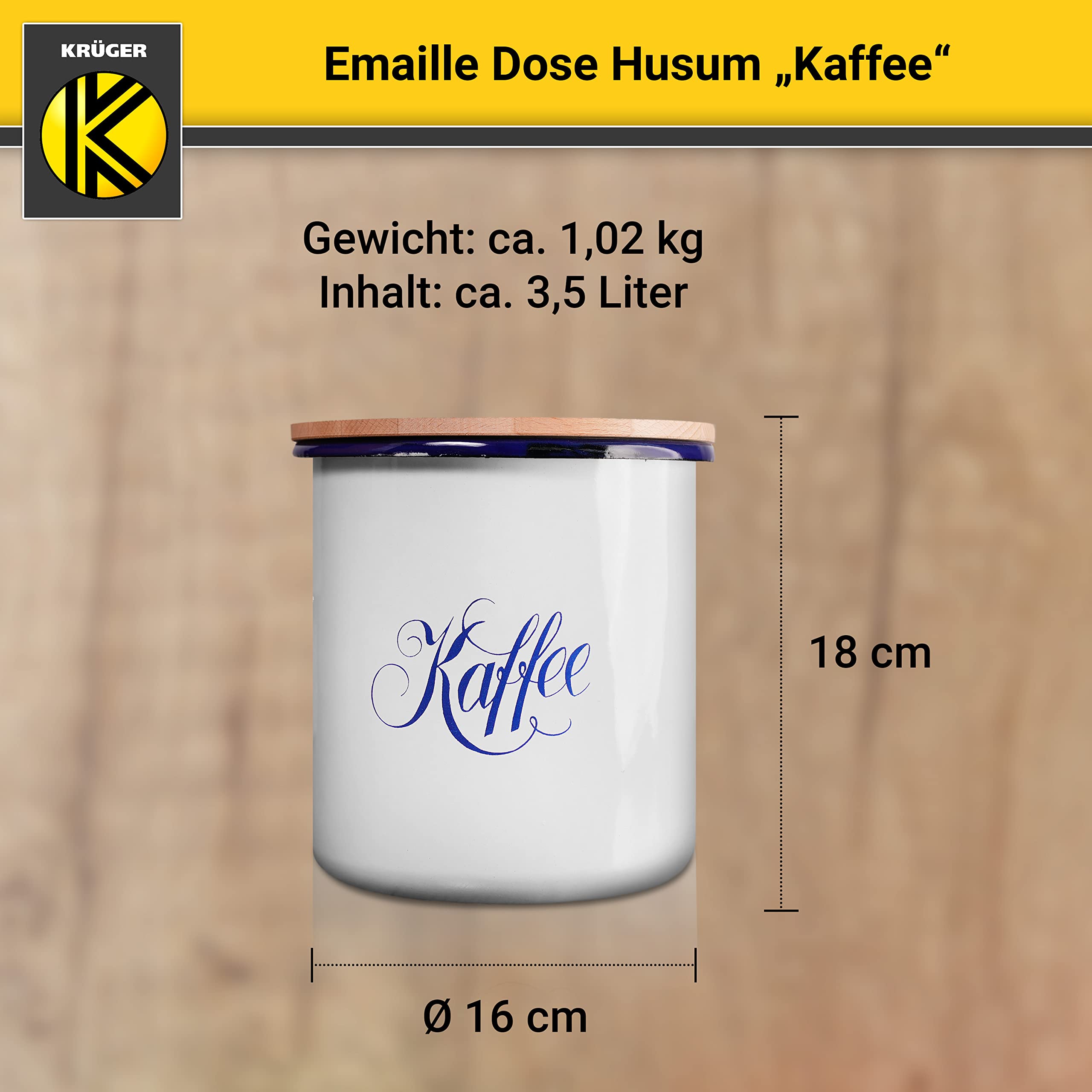 Krüger Emaille-Dose Husum "Kaffee" 3,5 Liter - schnitt- und kratzfeste Aufbewahrungsbox mit Deckel - Silikondichtungsring für luftdichtes Verschließen - spülmaschinengeeignet