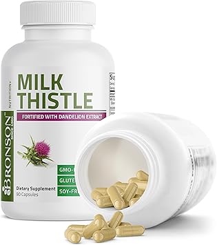 Bronson Milk Thistle Silymarin Marianum & Dandelion Extract Liver Health Support, Antioxidant Support, Detox, 90 Capsules