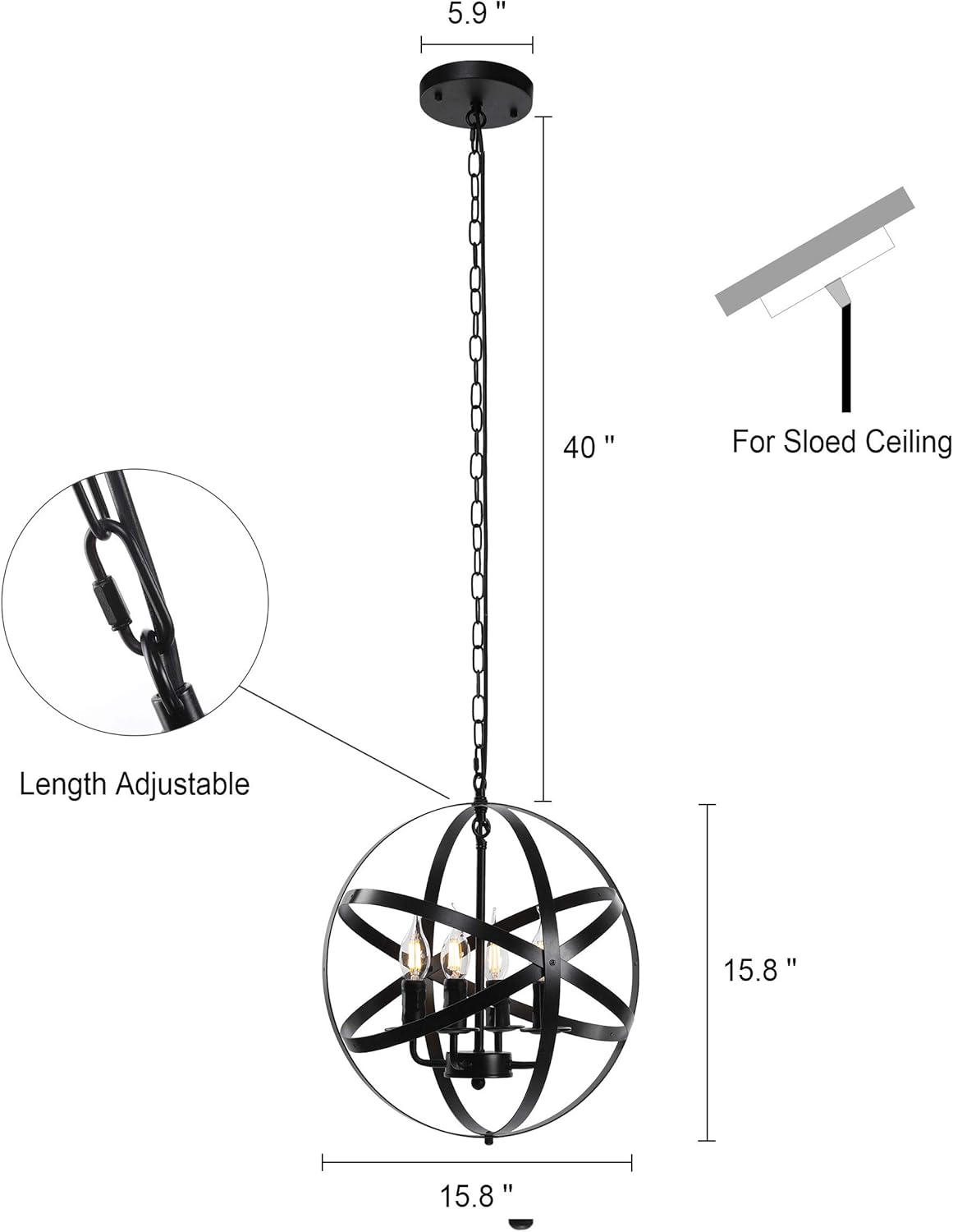 Best Promo Lika 4-Light Farmhouse Chandeliers, Rustic Industrial Light Fixture with Spherical Shade, Black Pendant Lighting for Dining Room, Kitchen Island, Foyer (4-Light,Black)