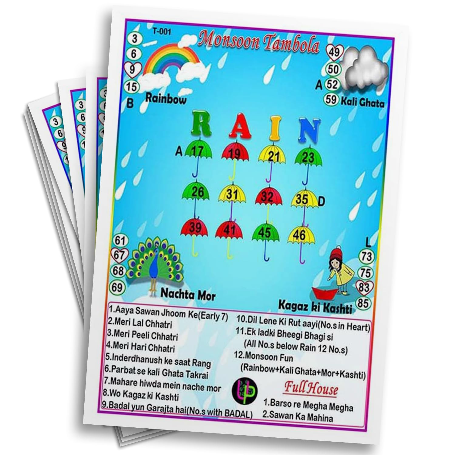 Rainbow Tambola Tickets - Monsoon Sawan Party Game -12