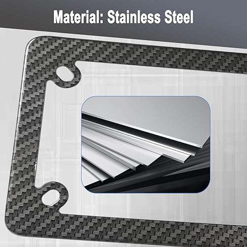 Miniatura 2 de Marco de matrícula de motocicleta de fibra de carbono, soporte de etiqueta de acero inoxidable con tornillos y tapas de tuercas, 1 paquete para