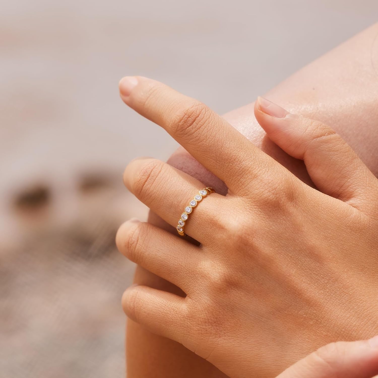 STORYJEWELLERY Gold Plated Wedding Bands for Women, Eternity Band Rings for Women, Gold Plated Band Ring, Cubic Zirconia Stackable Rings, Gifts for Her - Image 5