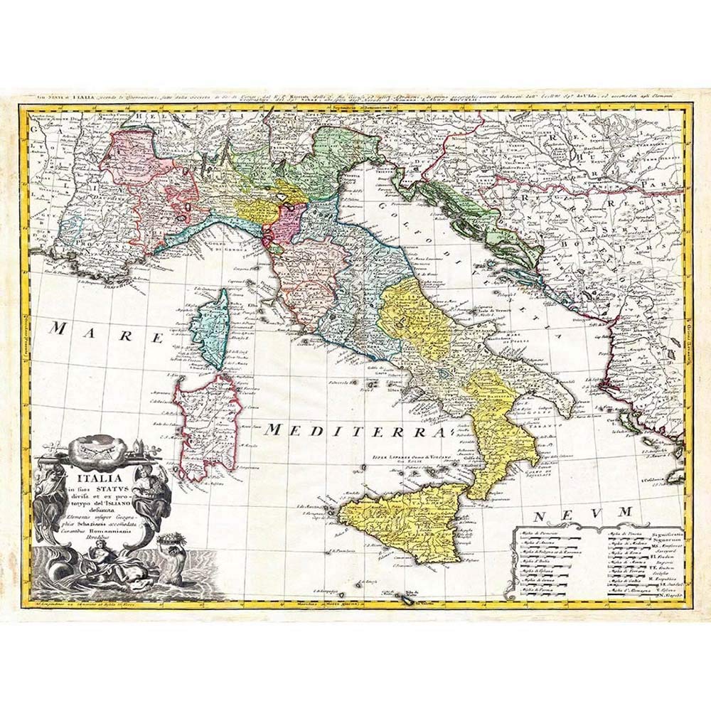 Wee Blue Coo Map Antique Homann Heirs Italy Mediterranean Sea Art Print Poster Wall Decor 12X16 Inch