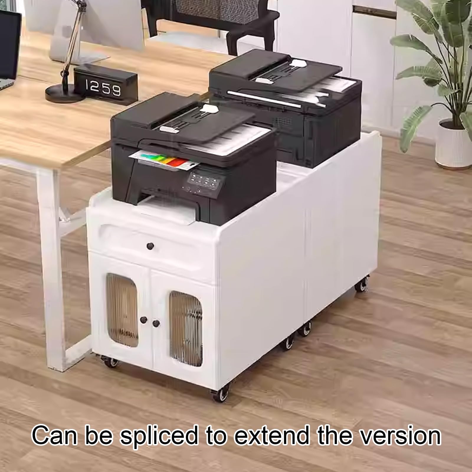 Mesa Impresora Ruedas Tablero Grueso Cajonera Armario de Oficina Multifuncional Encimera Ancha Organizador para Carpetas Documentos Salón(Black,60 * 60 * 58cm)