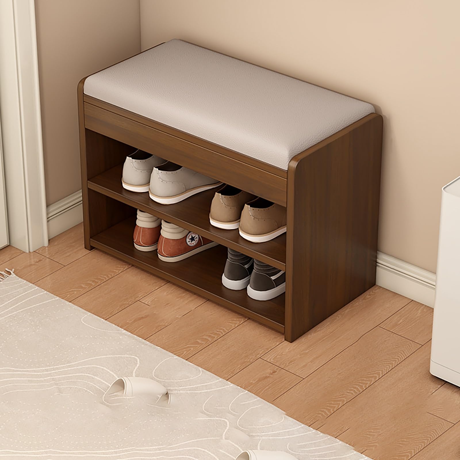 MSHGSKU Modern Shoe Bench - 2-Tier Entryway Upholstered Footrest Storage Stool Stylish Hallway Furniture for Shoes & Entry Door Décor