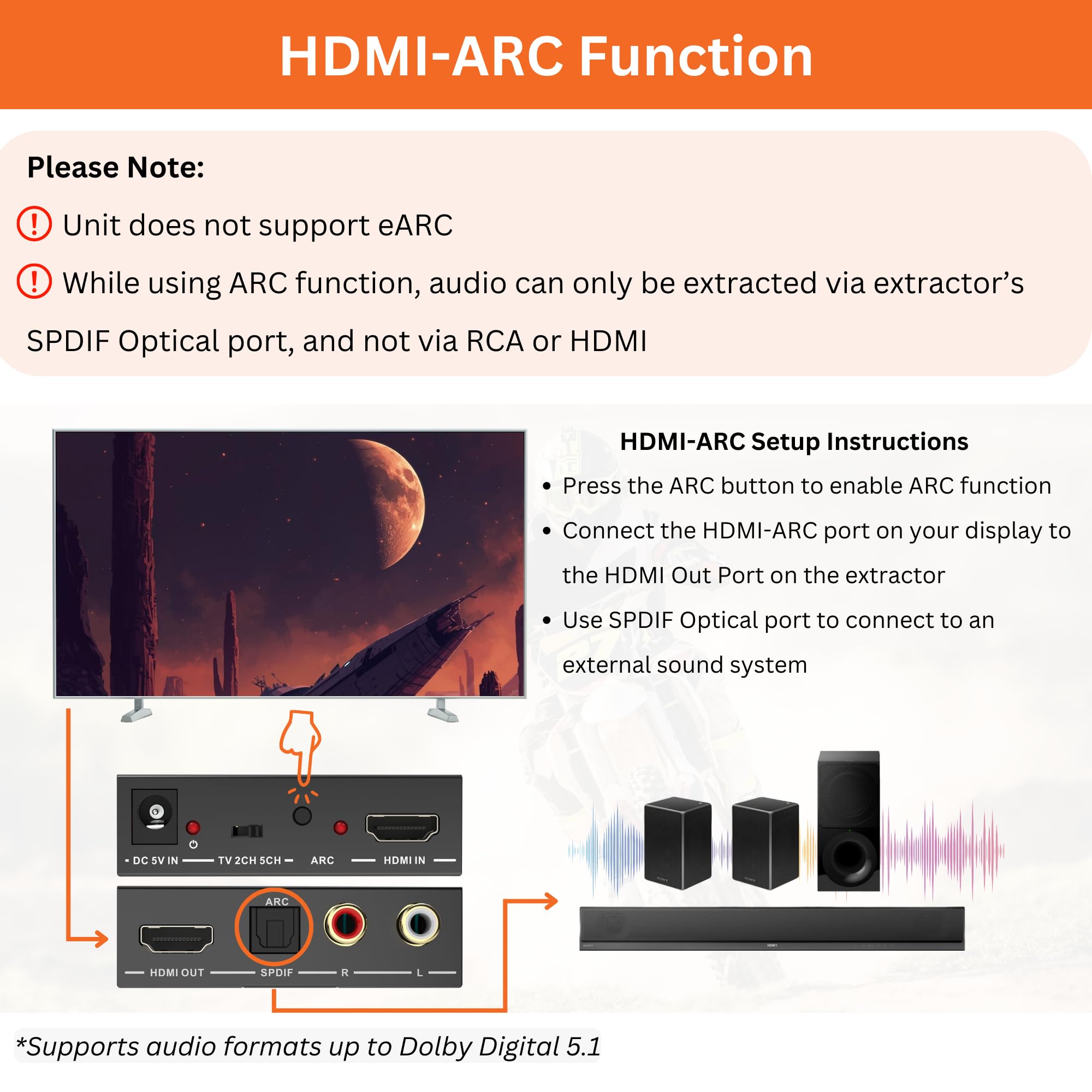 J-Tech Digital Estrattore audio HDMI 4K a 60Hz con ARC, convertitore da HDMI a RCA e ottico, supporto Dolby Digital/DTS Stereo per TV, console di gioco, Blu-ray, laptop [JTECH-AE4KA]
