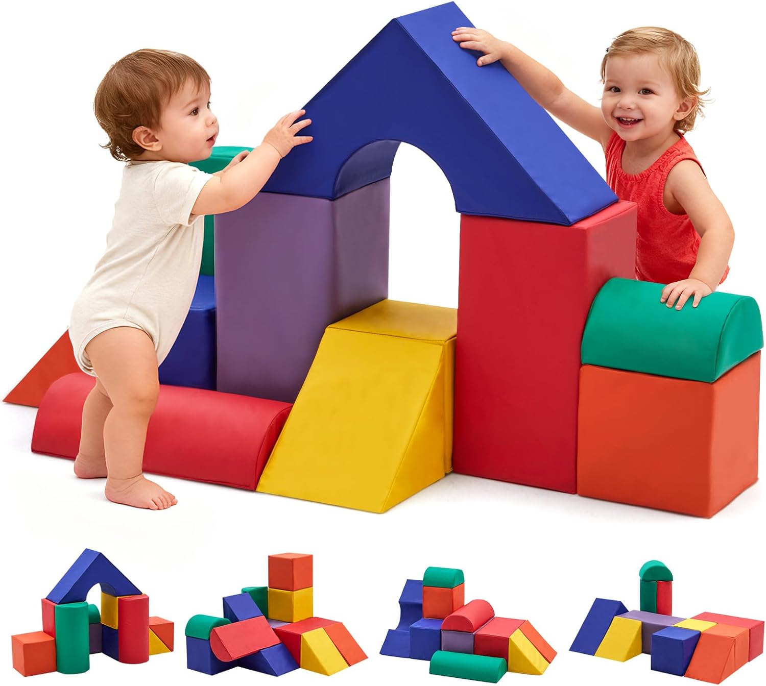 Toddler Climbing Toys Indoor, 11-Piece Baby Foam Climbing Blocks, Colourful Soft Play Set for Toddlers 1-3, Modular Crawling & Sliding PU Leather Equipment, Waterproof Easy to Clean
