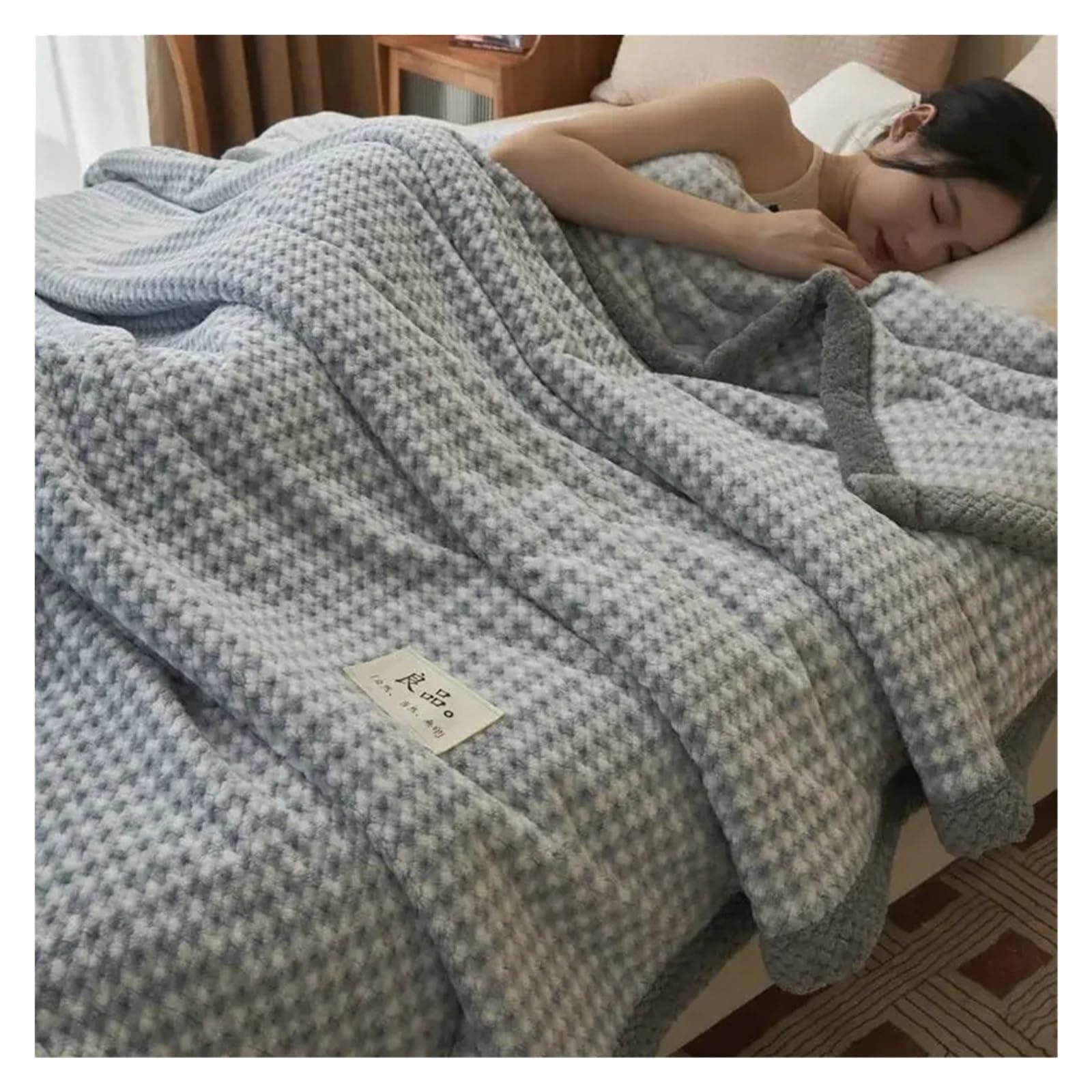 Bedspread Soft Chenille Knitted Blanket Machine Washable for Couch Bed(Blue Small Checkered,200x230cm 1.6kg)