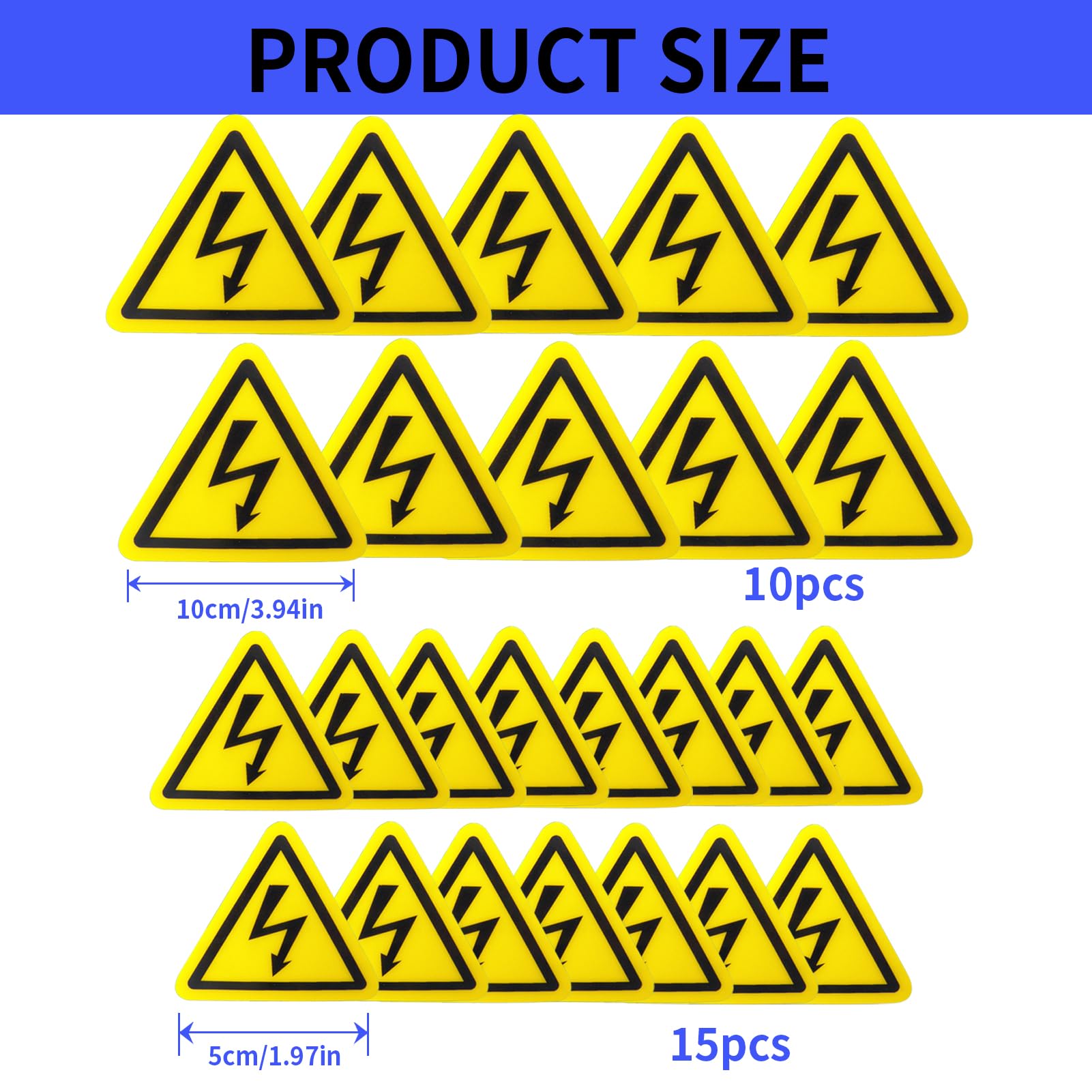 Pizsieat 20 stuks waarschuwingsstickers voor elektriciteit, 5 cm/10 cm weerbestendige waarschuwingsborden veiligheidswaarschuwingsbord waarschuwing voor elektrische spanning