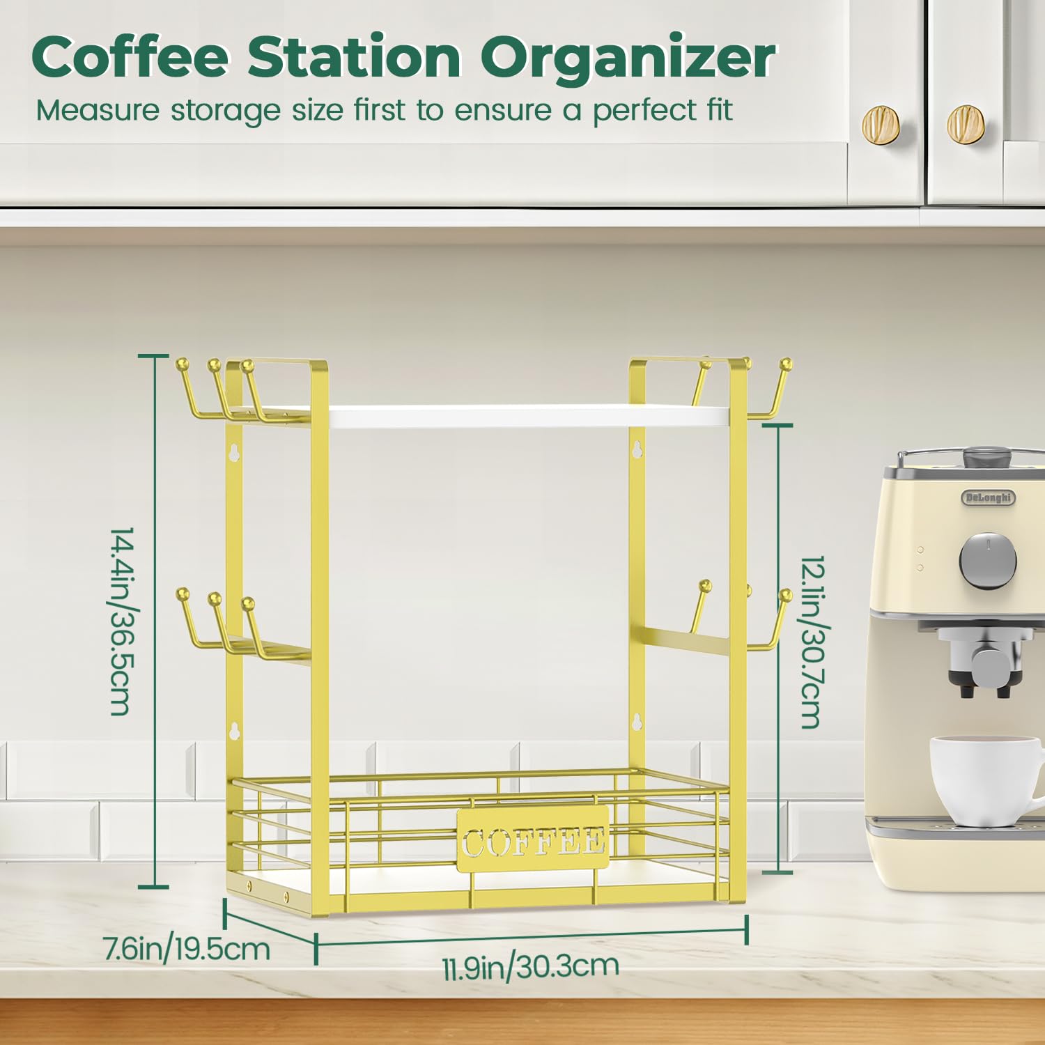 EsLuker.ly 2 Tier Coffee Bar Organizer Countertop Station Rack for Kitchen Multi-Functional Coffee Mug Holder Display Stand - Image 2