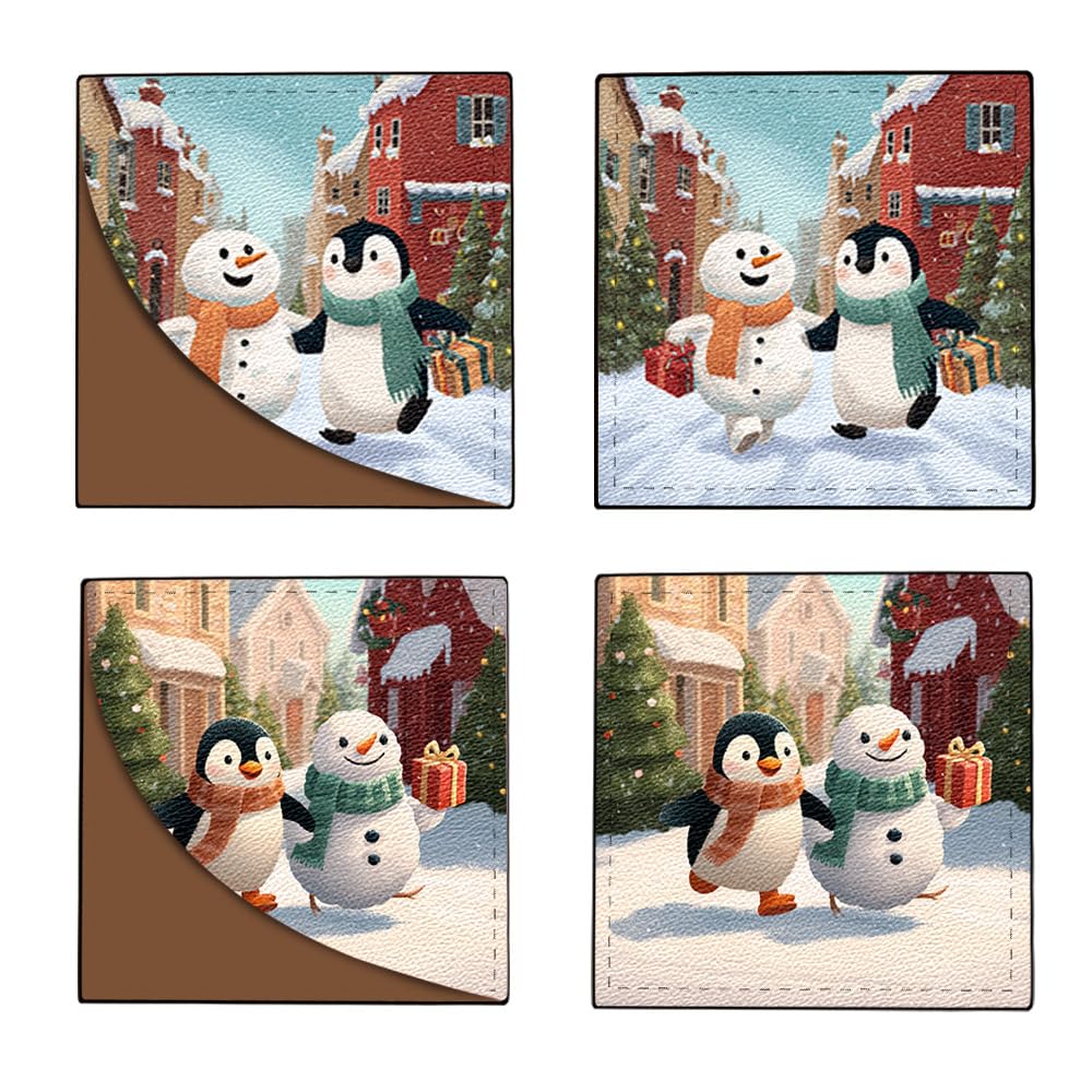 2Pcs Cute Penguin &amp; Snowman Corner Bookmarks, Handmade PU Leather Page Corner Protectors, Winter Holiday Stationary Gift for Book Lovers, Kids, Teachers, Aesthetic Reading Accessories 3.54"