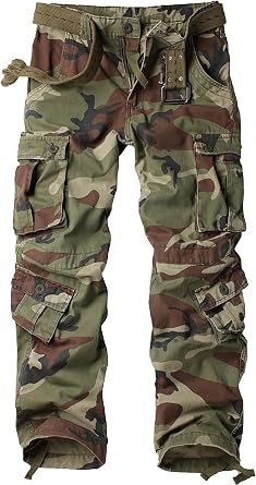 Men's Camo Cargo Work Pants Cotton Tactical Ripstop Casual Combat Pants with 8 Pockets