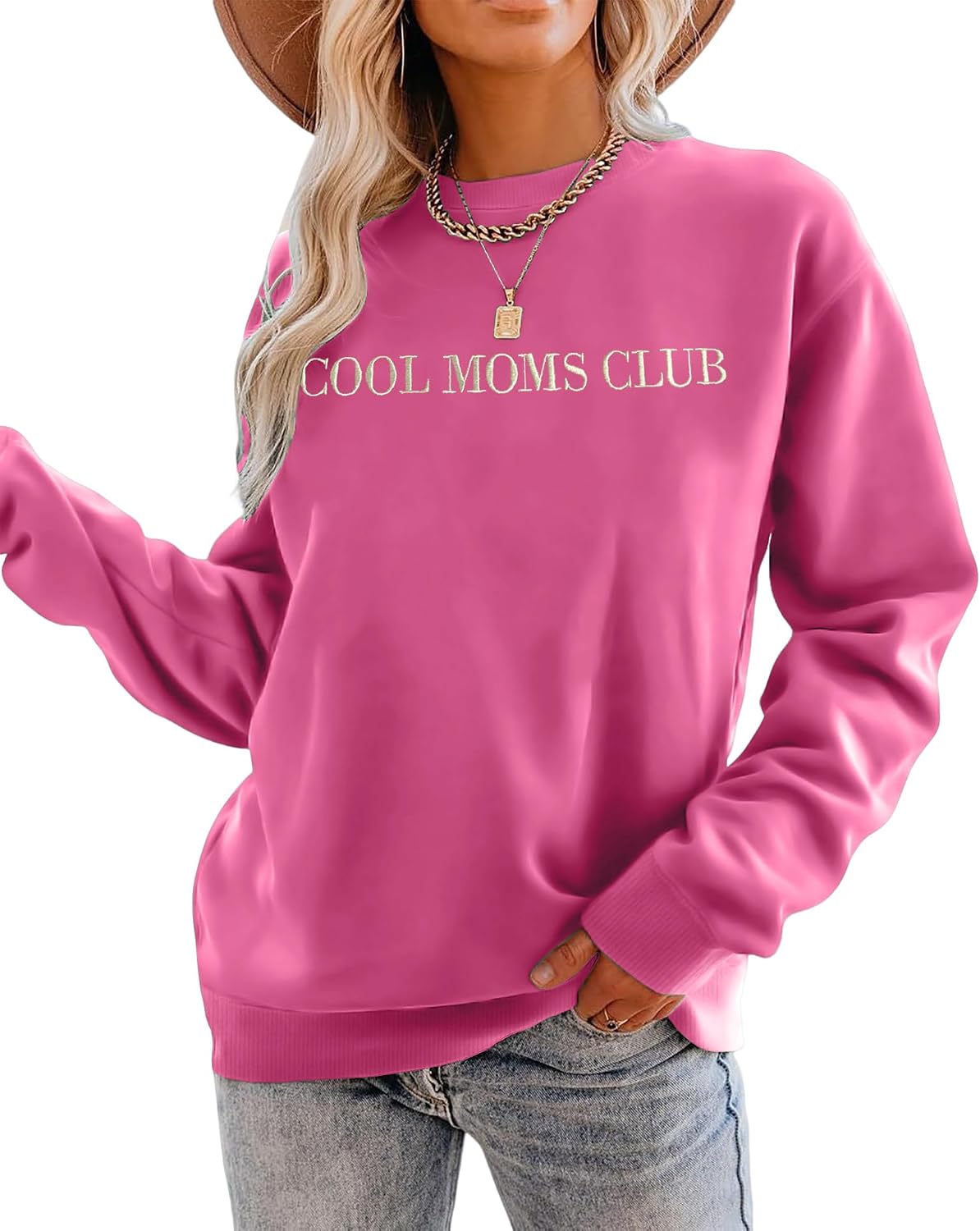 hohololo Mama Sweatshirts Women Cool Moms Club Shirt Mama Embroidered Shirt Casual Mom Life Pullover Top Mommy Birthday Gifts