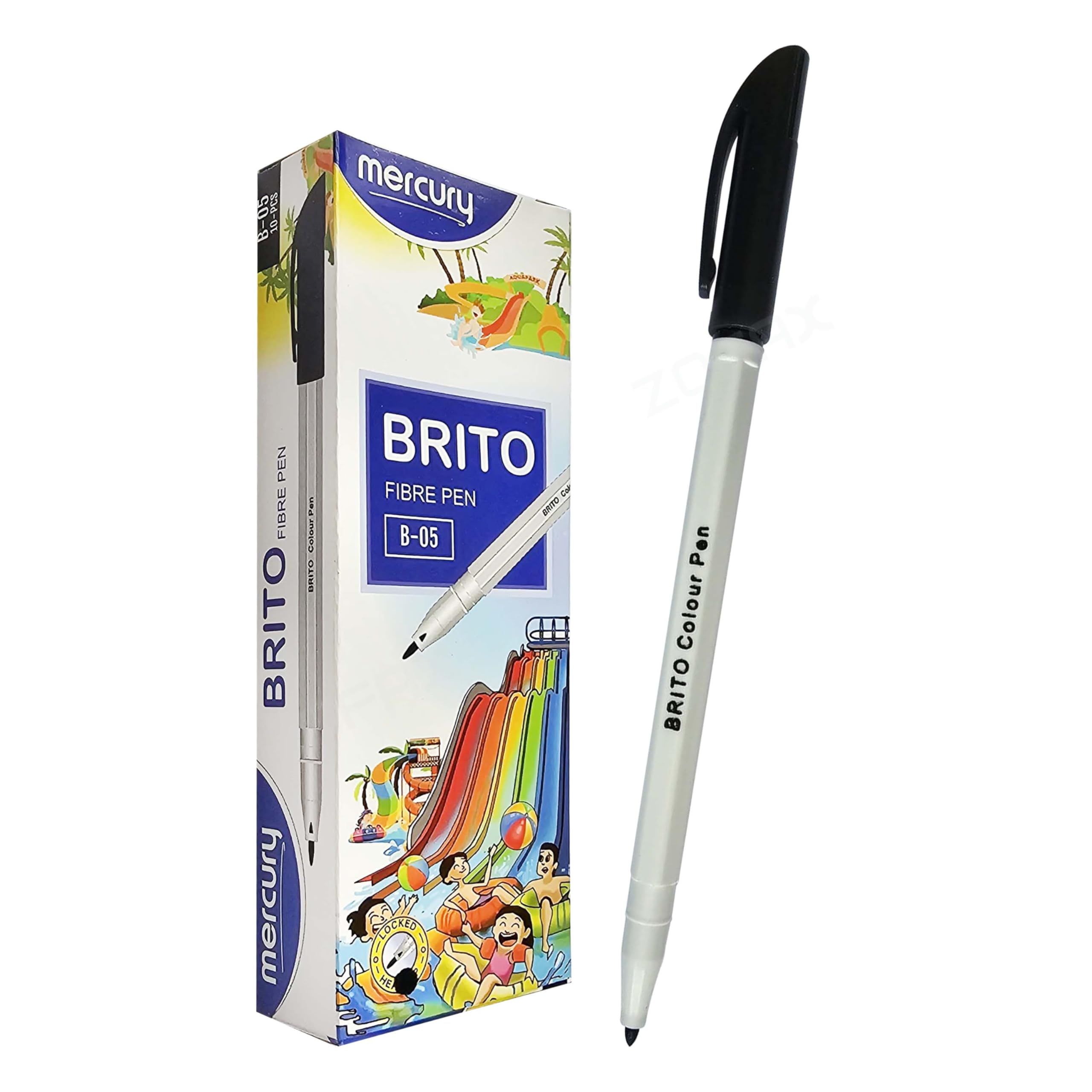 MERCURY Brito Fineliner Single Colouring Pens, BLACK, Pack of 50, Ideal for Write Draw Sketch Mark, Perfect for Office Home School Classroom Use