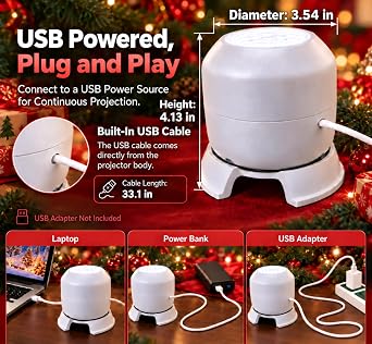 Christmas Projector Light, Dynamic Rotating USB Indoor Decor