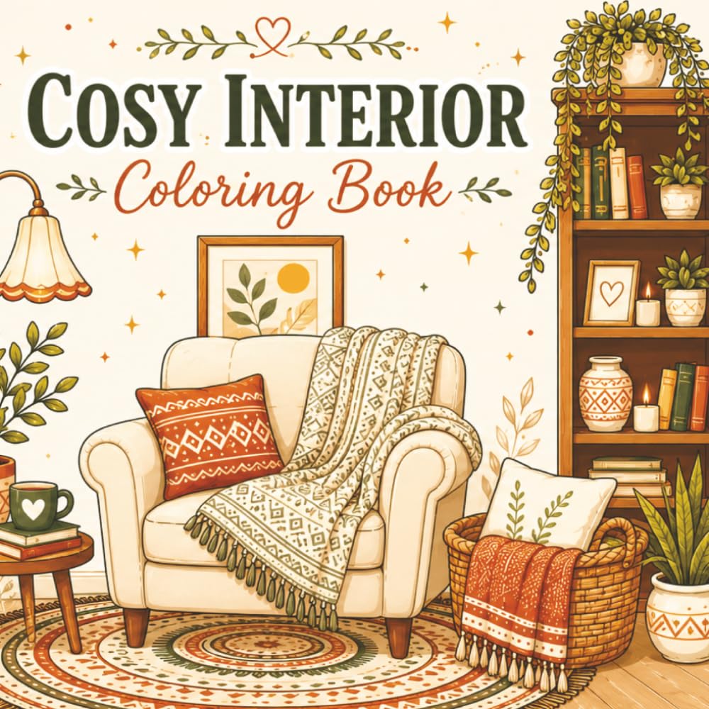 Cosy Interior : Coloring Book for Adults and Teens, 40 Cozy Illustrations, relaxing and Stress Relief: (Cosy Coloring)