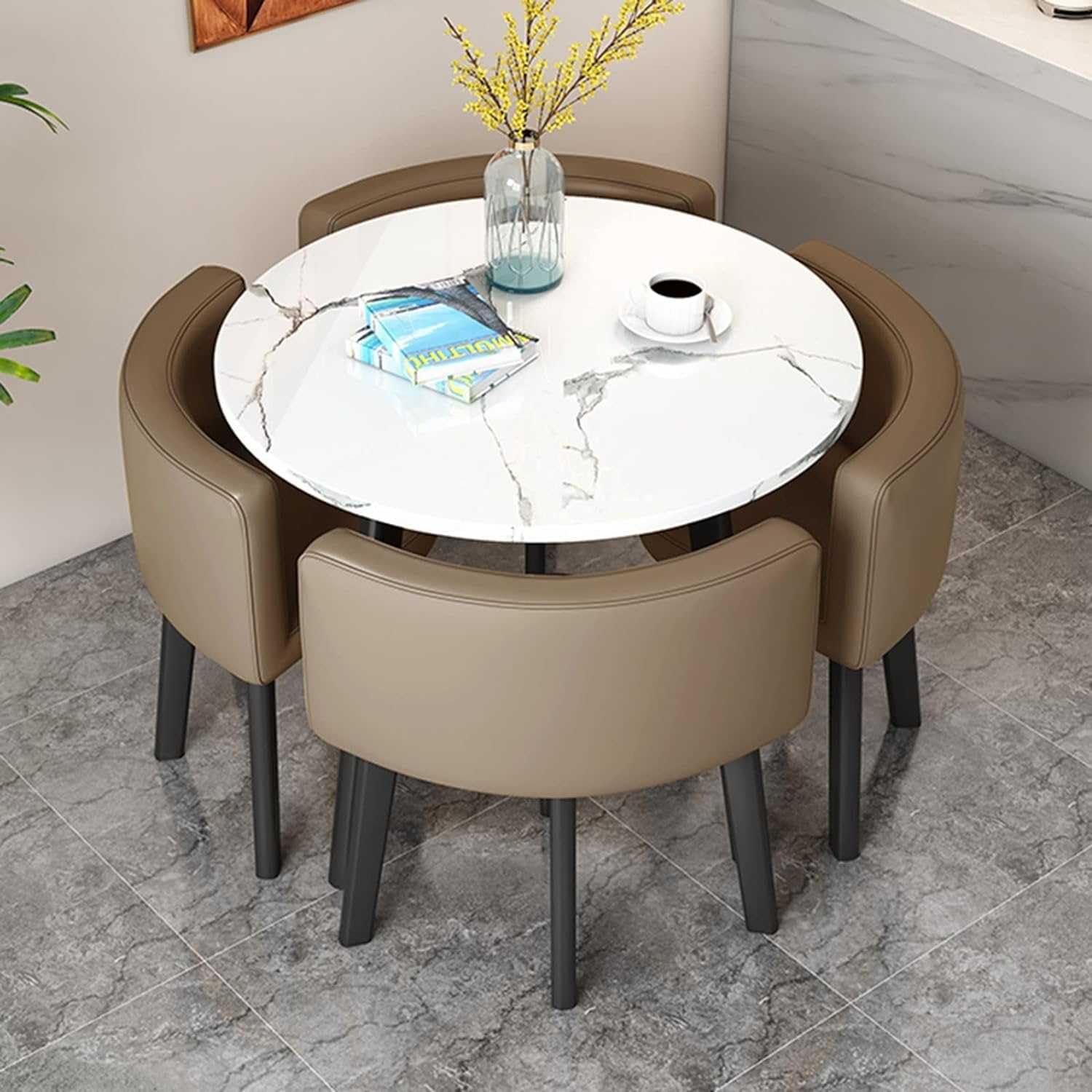 Orange Space-Saving Furniture Reception Table and Chair Set - Small Round Tables for Sales Office, Coffee Table and Chair Combination for Meetings and Negotiations,Light Coffee-Black Leg