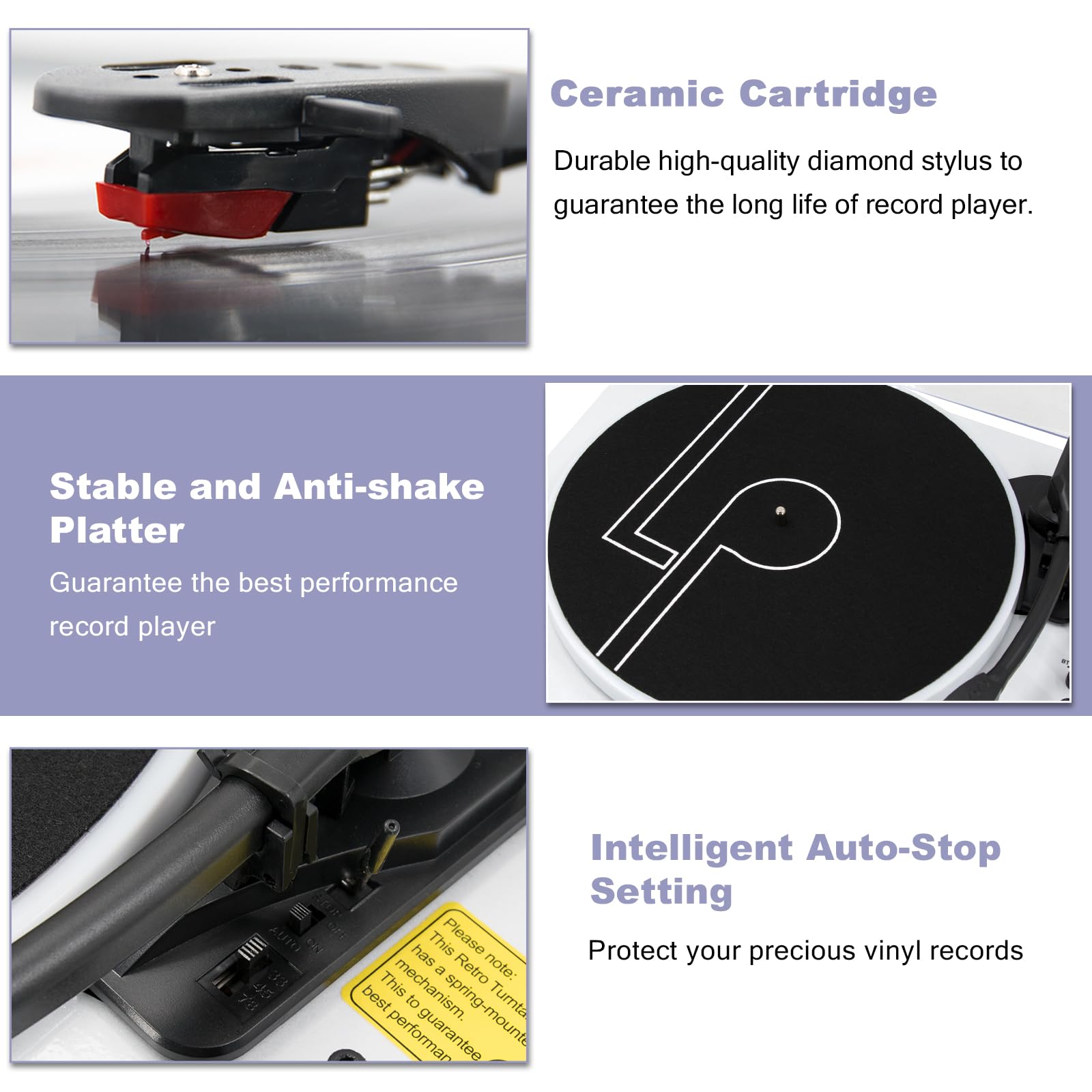 LP&No.1 Record Player with Built-in Stereo Speakers, LED Control, 3-Speed Belt-Drive Vinyl Turntable with USB Playback & Recording, Wireless BT Input & Output, Auto Stop, Pitch Control | White Pearl