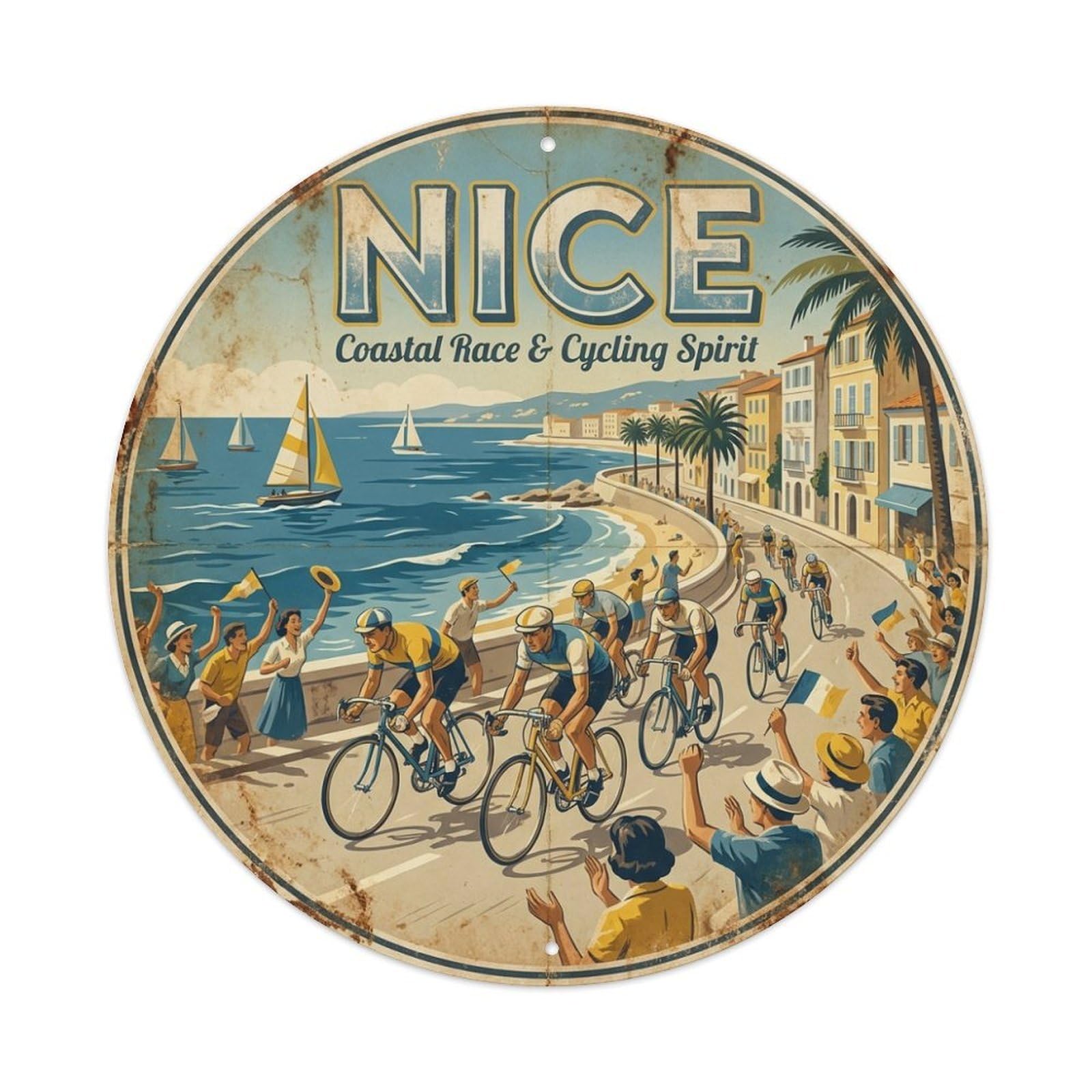 Olhnbad Style Coastal Route Race Cycling Spirit Nice Travel Metal Tin Sign
