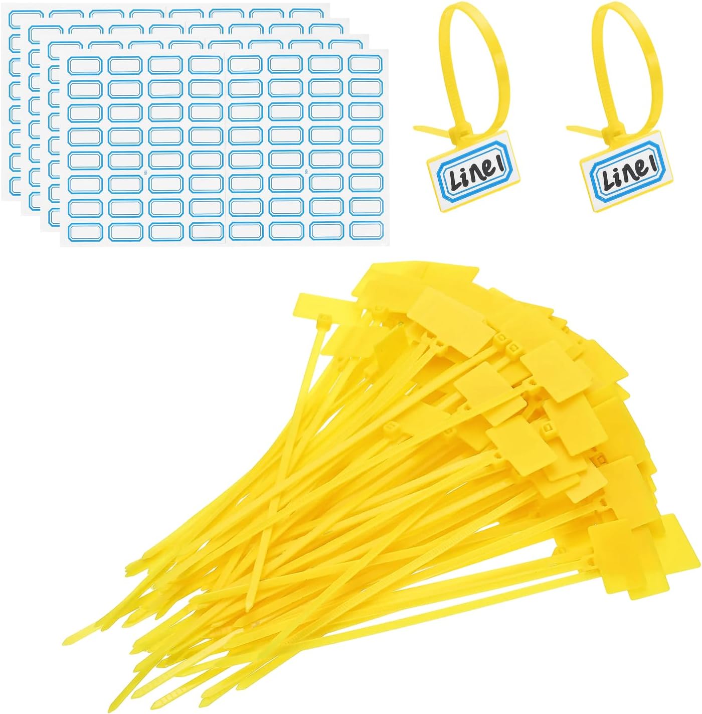 PATIKIL 6inch Zip Ties, 200pcs Cable Ties Tags Nylon Wire Marking Label Self Locking Plastic Straps Write on with Label Tags Paper for Organization Cord Network Ethernet Marking, Yellow