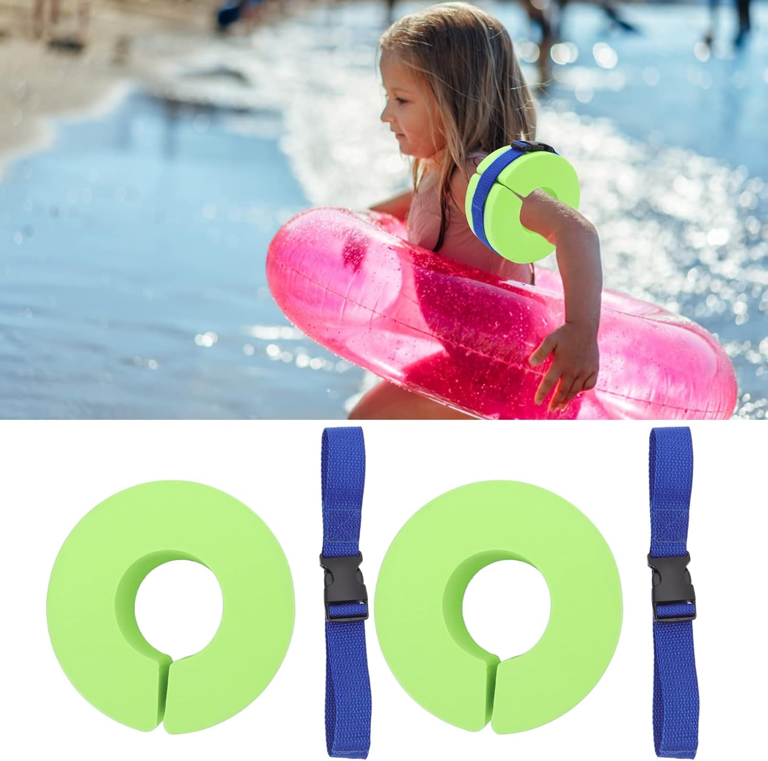 ANGGREK Kids Swim Arm Floaties Baby Swim Arm Bands EVA Buoyant Water Sleeves with Arrow Storage Case Buckle for Toddlers Swimming Safety (Belt)