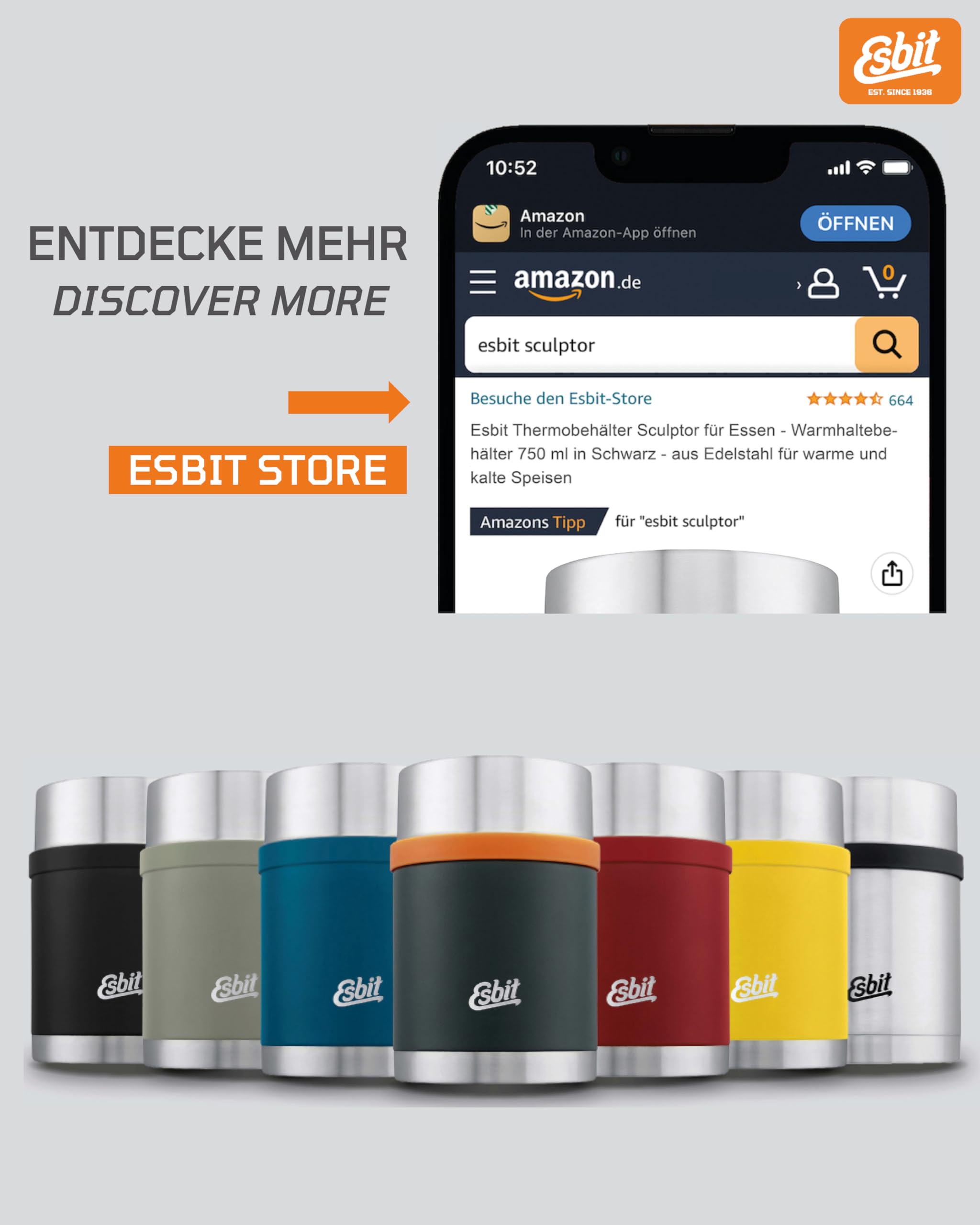 Esbit Thermobehälter Sculptor für Essen - Warmhaltebehälter 750 ml in Schwarz - aus Edelstahl für warme und kalte Speisen