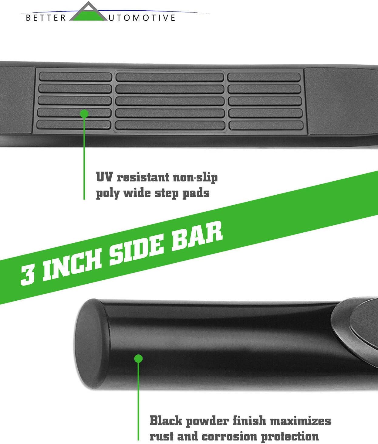 3" Round Black Side Step Rails Side Bars Compatible with 2002-2006 Honda CRV NERF Bars Running Board Steps