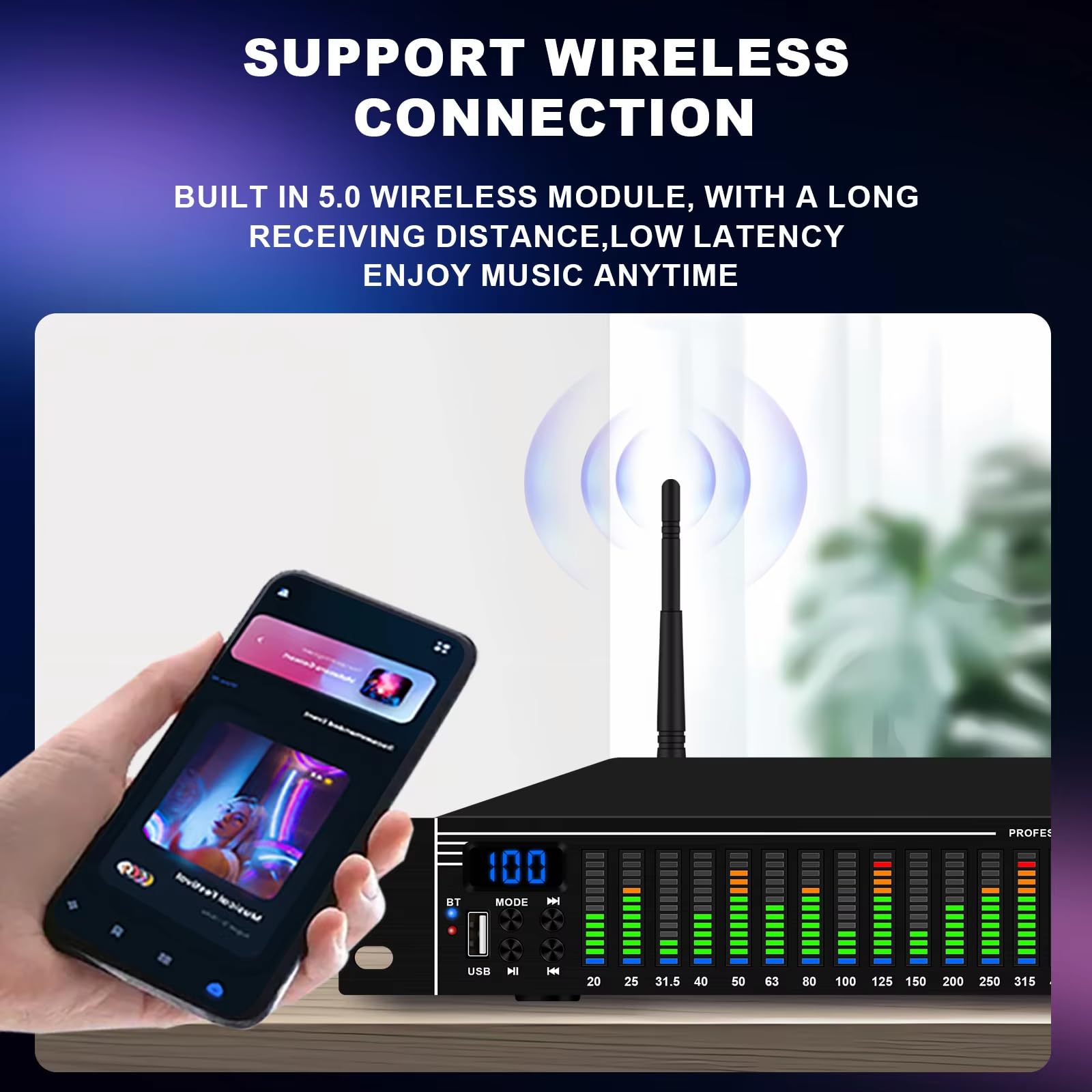 Ecualizador Audio para el hogar, Ecualizador Digital EQ Reducción de Ruido, Ecualizador gráfico estéreo Pantalla de frecuencia en Tiempo Real 31 Bandas para Ktv, Indicador de Espectro LED