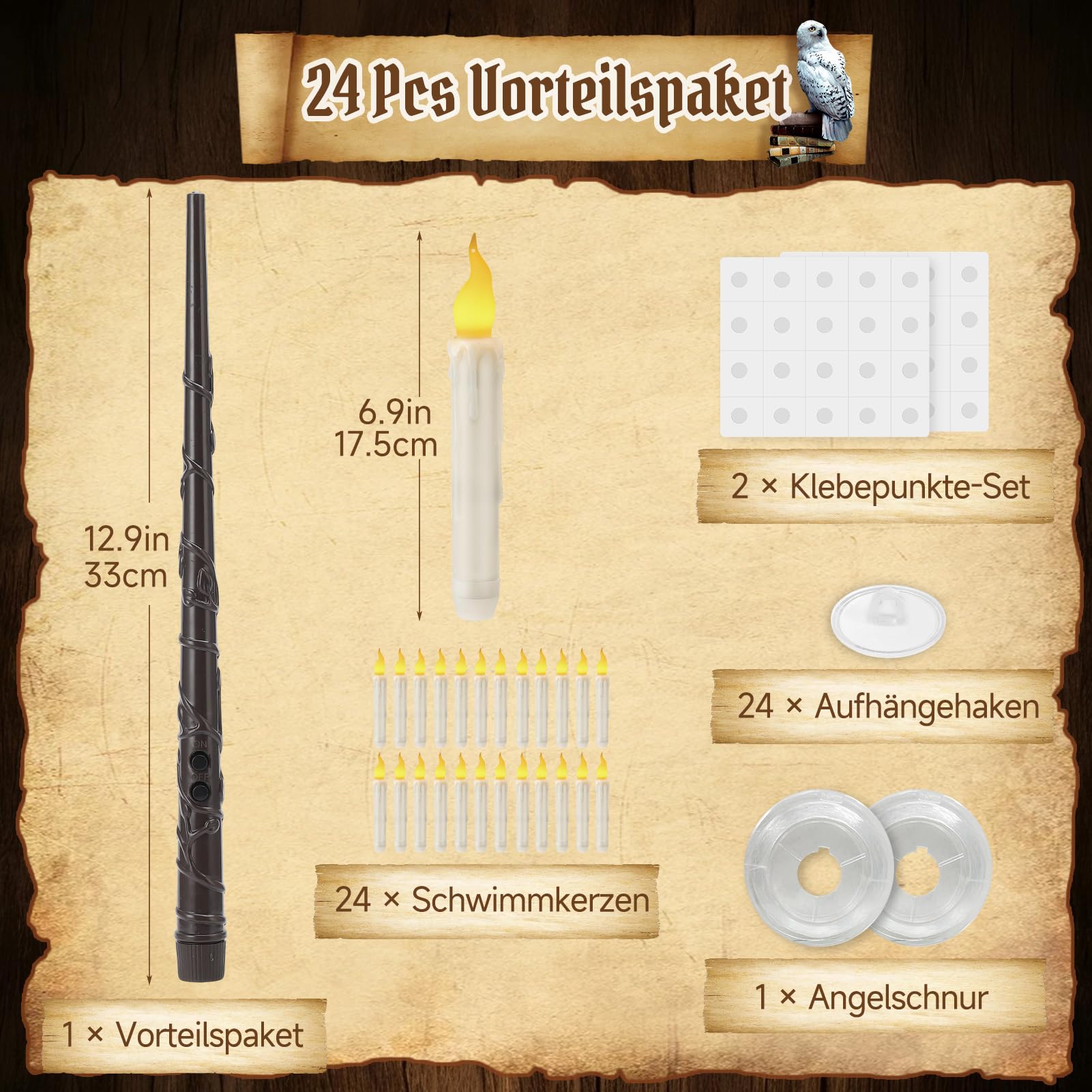 Schwebende Kerzen 24 Stück, Fliegende LED Kerzen mit Zauberstab Fernbedienung, Floating Candles, Warmes Licht Flackernde Hängende Kerzen für Weihnachten Halloween Party Campen Outdoor Deko