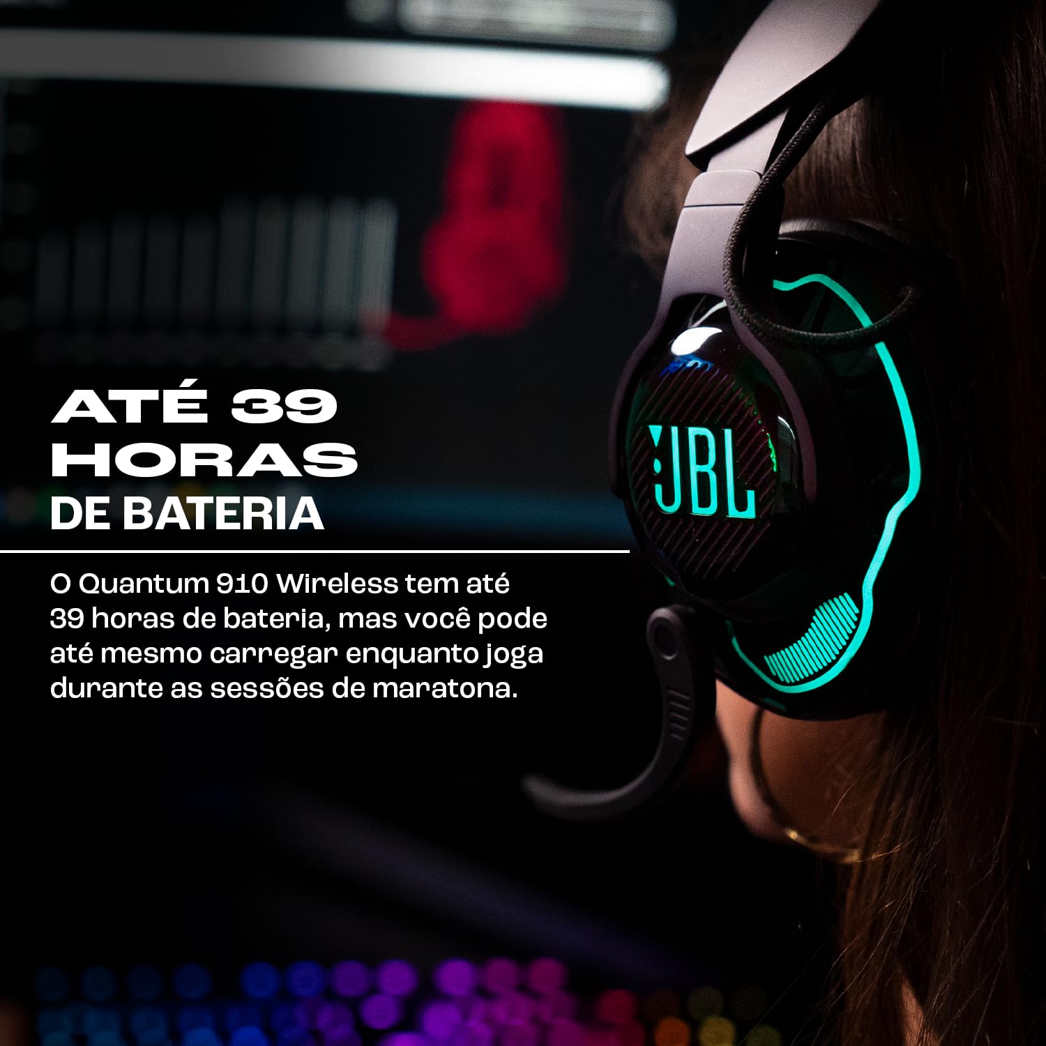 JBL Quantum 910 Casque de Gaming sans Fil avec Réduction de Bruit Active et Bluetooth, Batterie qui se Recharge en Cours d’Utilisation et Micro-tige, en Noir