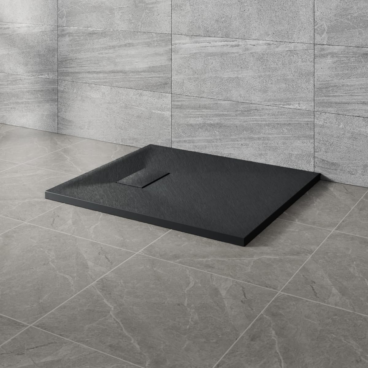 NRG 1200x1000mm Black Rectangle Shower Base Tray SMC Slate Effect