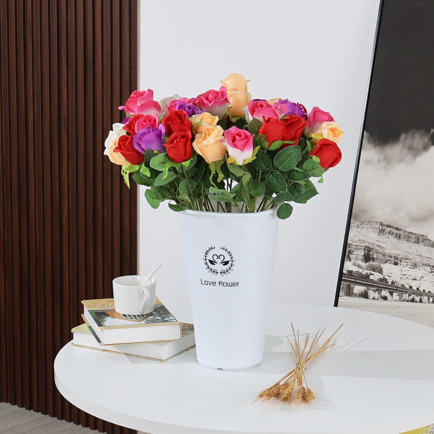 12 Inch Tall Flower Plant Buckets with Handles, Deep Plastic Flower Holder Tall Plant Pot, Planter Farmhouse Vase, Set of 4, White