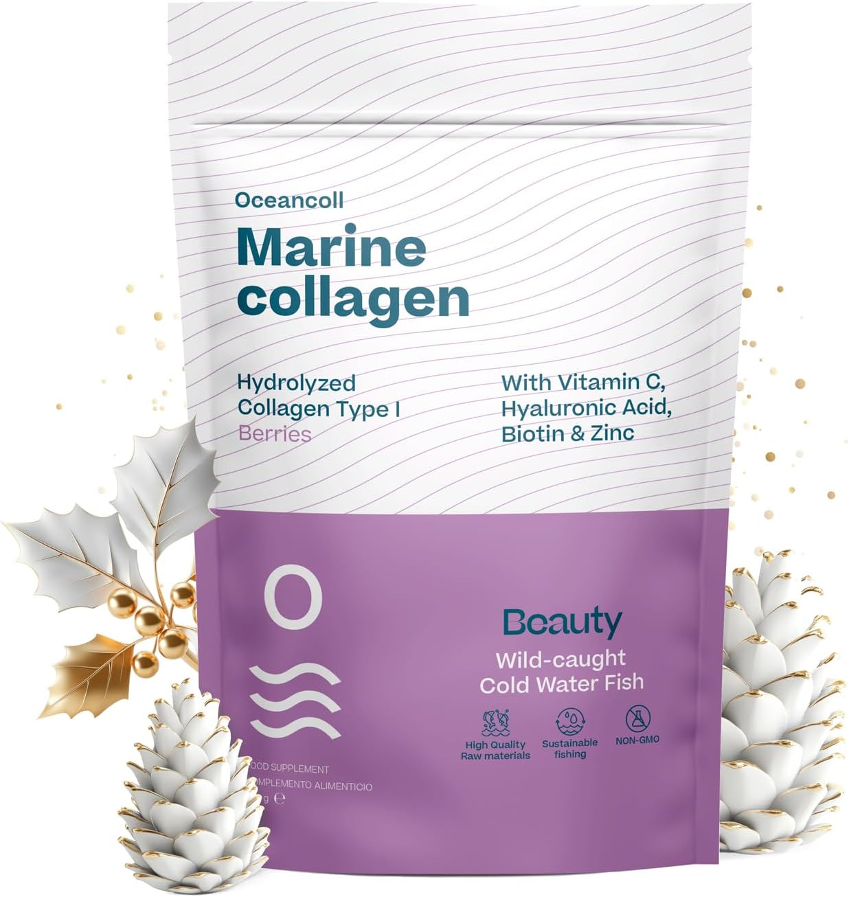 Marine Collagen with Hyaluronic Acid, Vitamin C, Biotin and Zinc | Hydrolyzed Peptides | Amino Acids Skin, Hair, Nail, Tendons and Ligaments | Forest Fruit Flavor 348g | 60 Doses