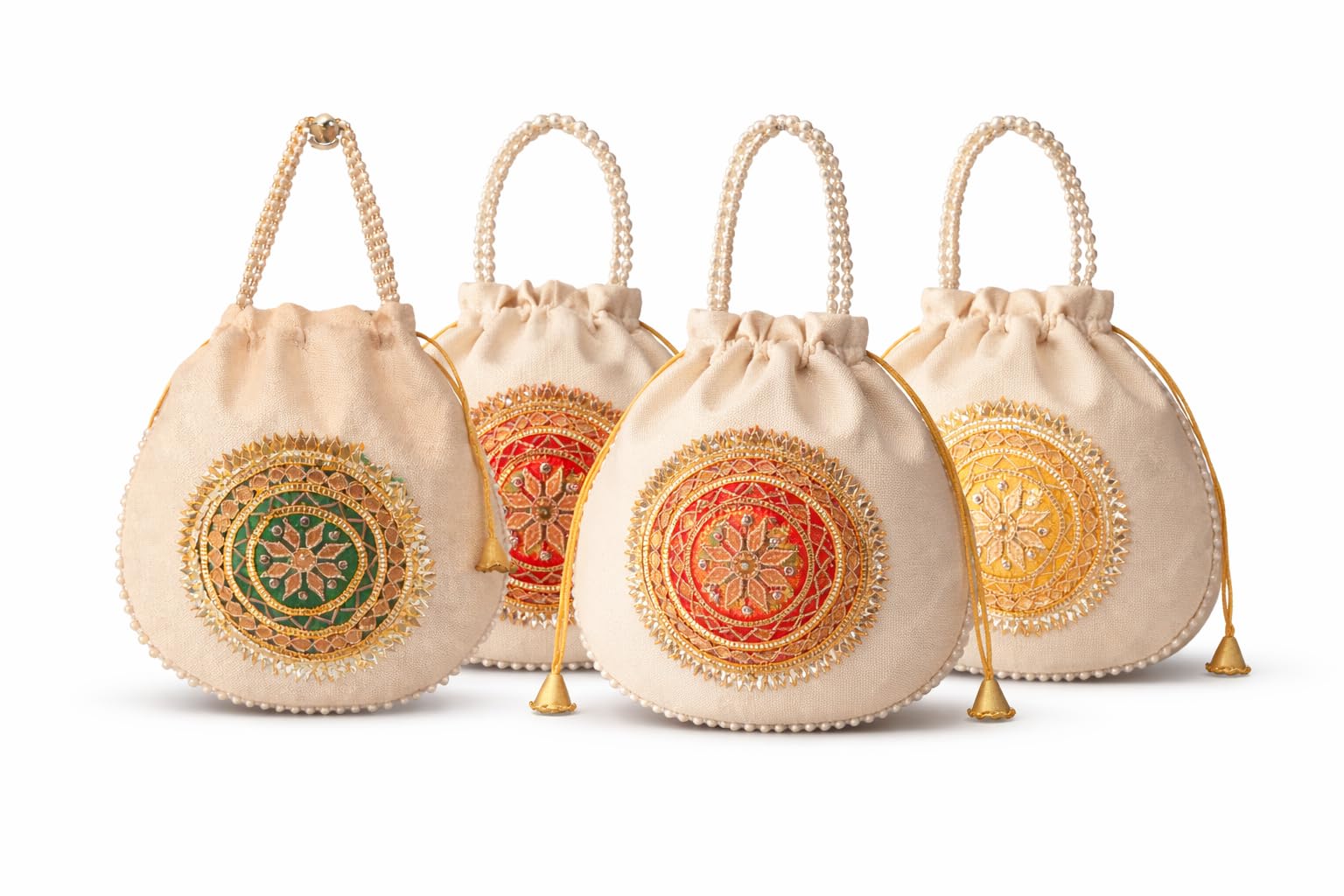 dms retail Handmade Jute Potli Bags with Gota Patti Embroidery | Bridal Ethnic Drawstring Batwa Purse for Wedding Return Gifts, Haldi, Mehendi & Festive-picture-48