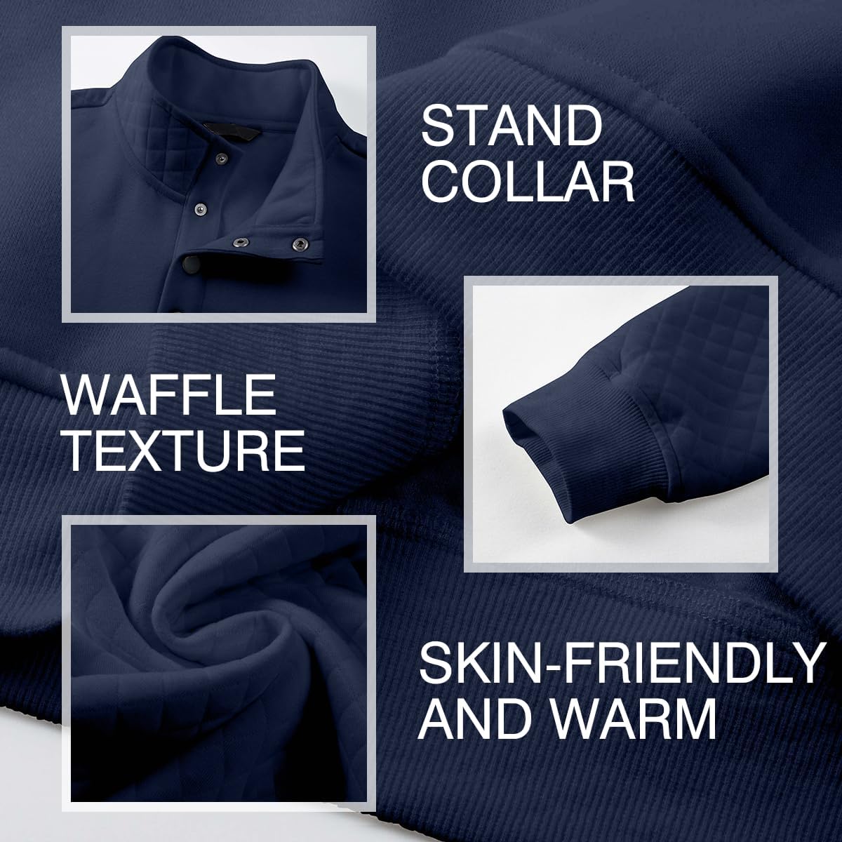 Quilted Sweatshirts for Men Quarter Button Pullover Sweater Casual Mock Neck Thermal Fleece Pullover Sweatshirt - Image 6