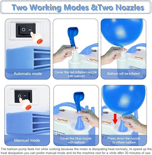 Miniatura 31 de Electric Balloon Pump, Portable 2 Modes Balloon Blower Machine with 14 Balloon Arch Kits, Air Pump for Balloon, Balloon Inflator for Party