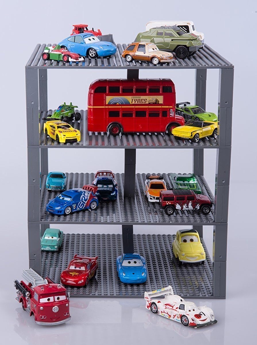 Strictly Briks Large Classic Stackable Baseplates, Building Bricks for Towers, Shelves, and More, 100% Compatible with All Major Brands, Gray, 4 Base Plates & 30 Stackers, 10x10 Inches