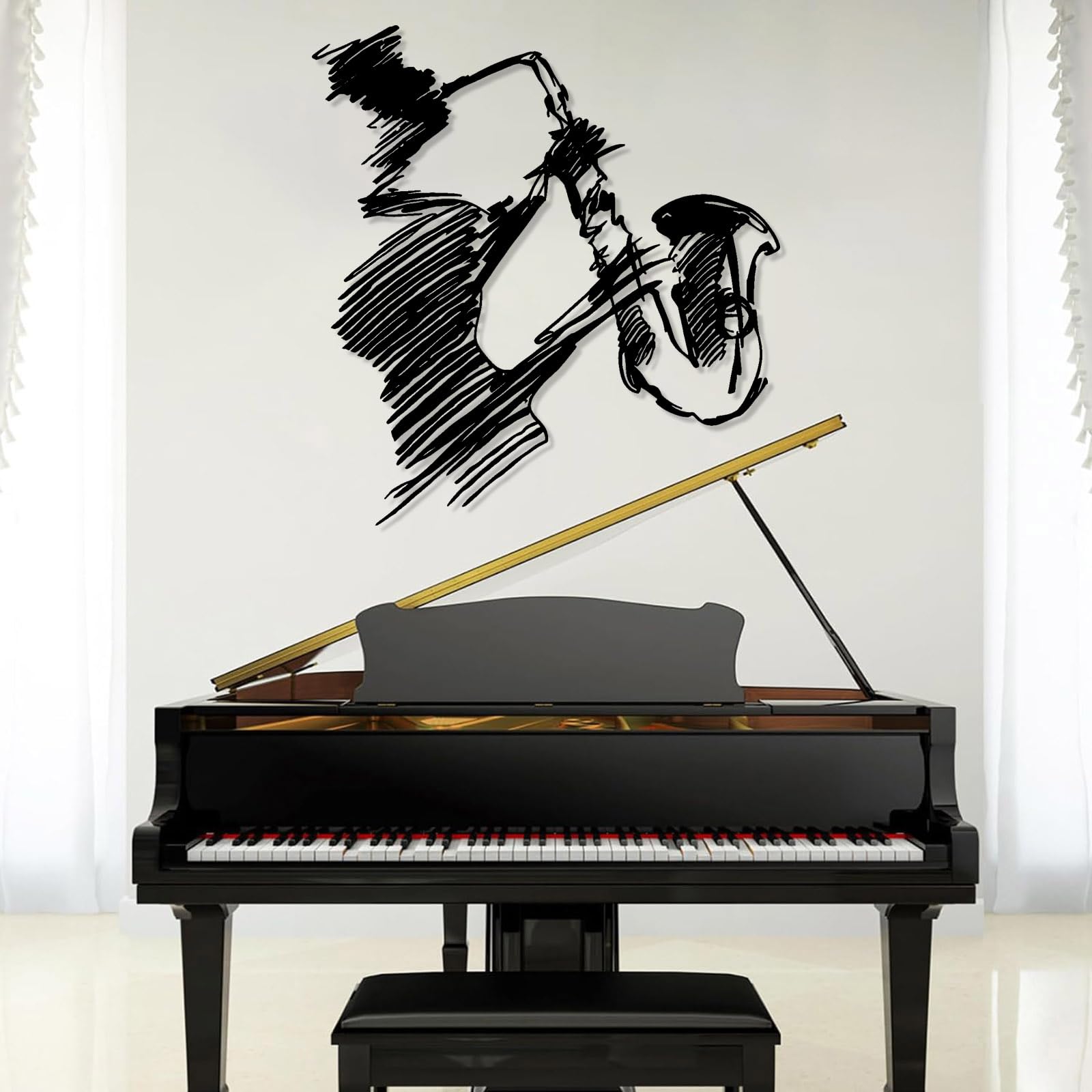 Decorazione da parete in metallo con sassofono, decorazione jazz astratta, arte musicale da parete per casa, cartello musicale per gli amanti della musica e gli appassionati di jazz