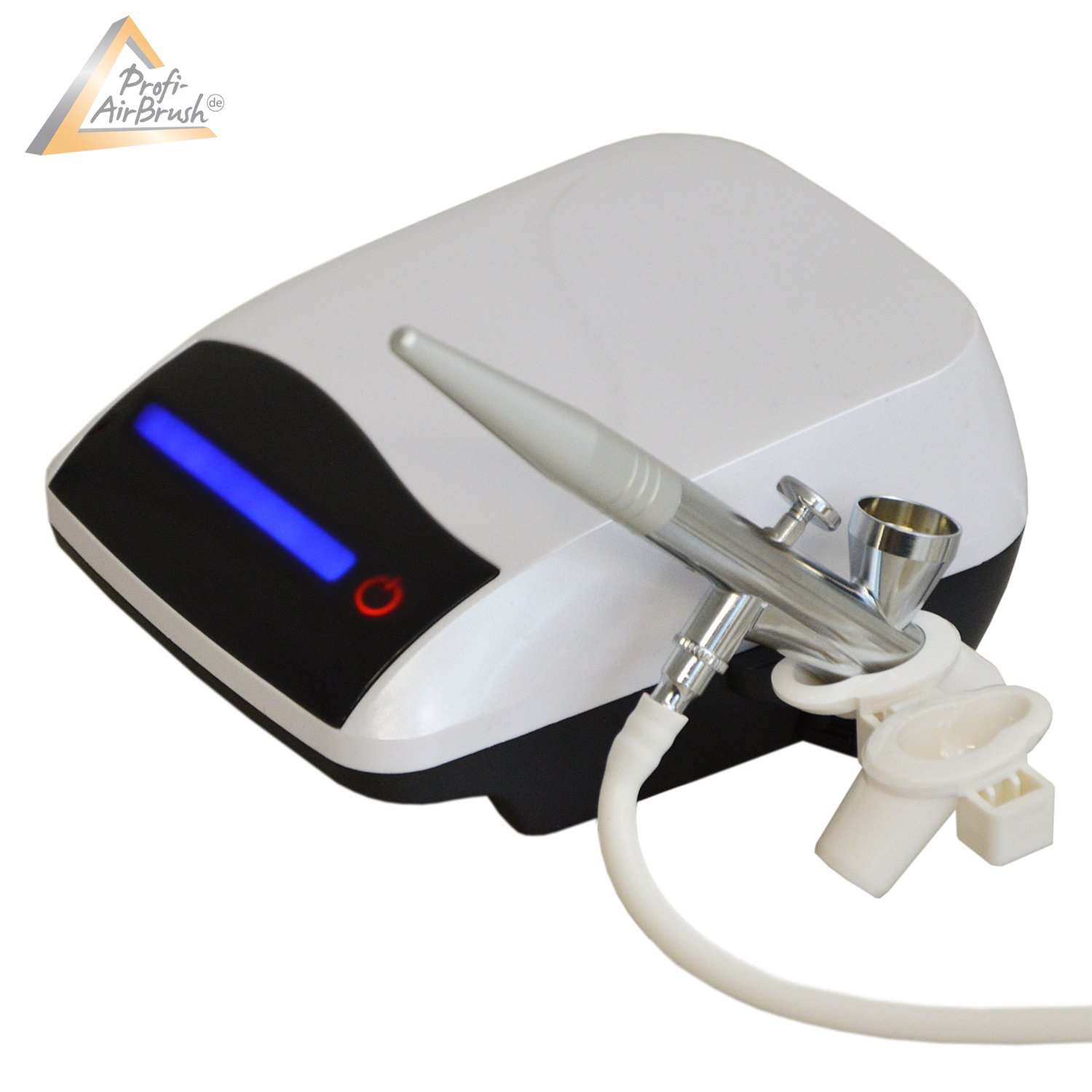 Airbrush zestaw mini sprężarki Carry V-TC biały z technologią sterowania dotykowego – uniwersalny pistolet Airbrush Single Action z igłami/dyszami 0,4 mm – optymalny zestaw dla początkujących