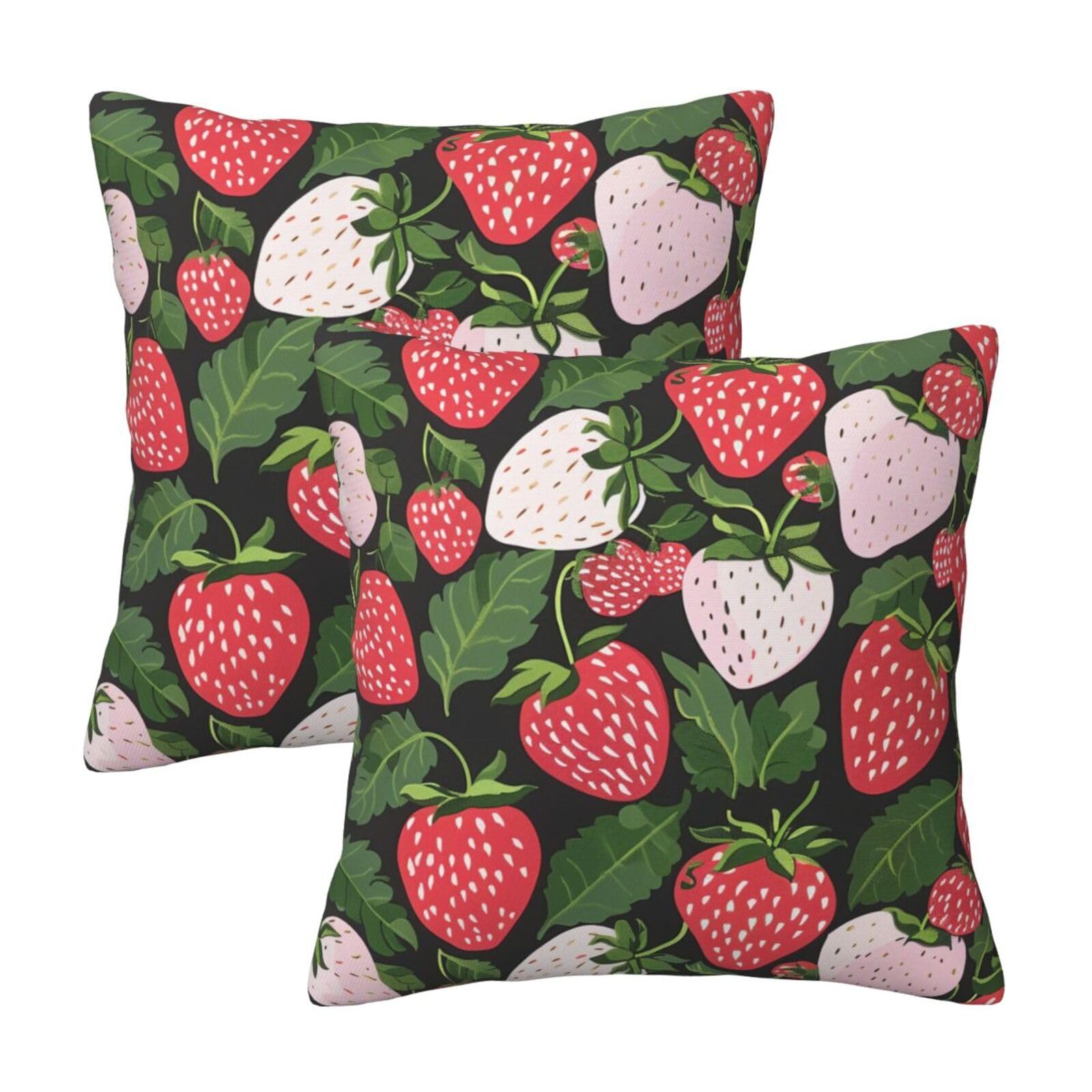 Strawberry Print Throw Pillow Cases 2 Pack Square Pillowcases Soft Pillow Protectors for Couch Livingroom Sofa Bed Office Car,40x40 CM
