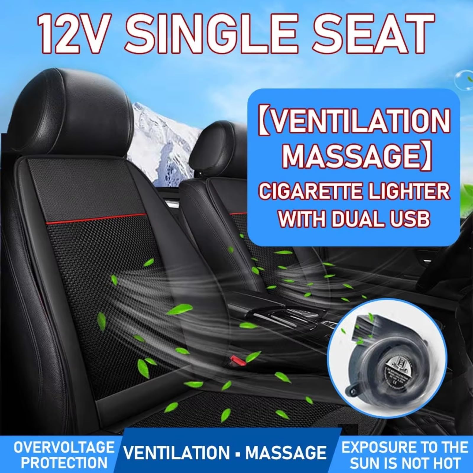 12V Sitzpolster Mit 3 Geschwindigkeitsventilatoren Massage Belüftetes Kühlkissen 3D-Netzgewebe Für Den Sommer Universelle Abdeckung Schwarz Universal Autositzbezüge