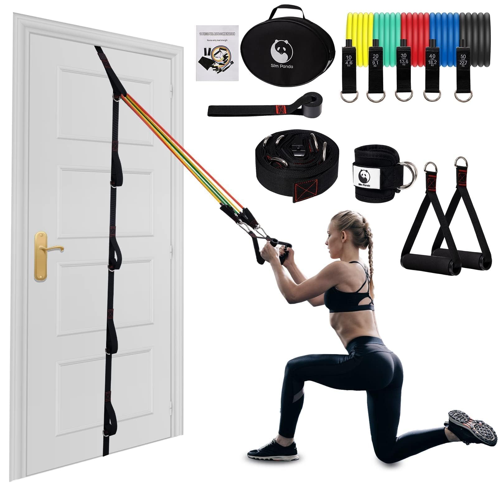 Slim Panda Door Anchor Strap for Resistance Bands, Door Resistance Bands for Workouts, Strength Training, Portable Door Gym Attachment for Home Fitness, Multi Point Anchor Workout Equipment