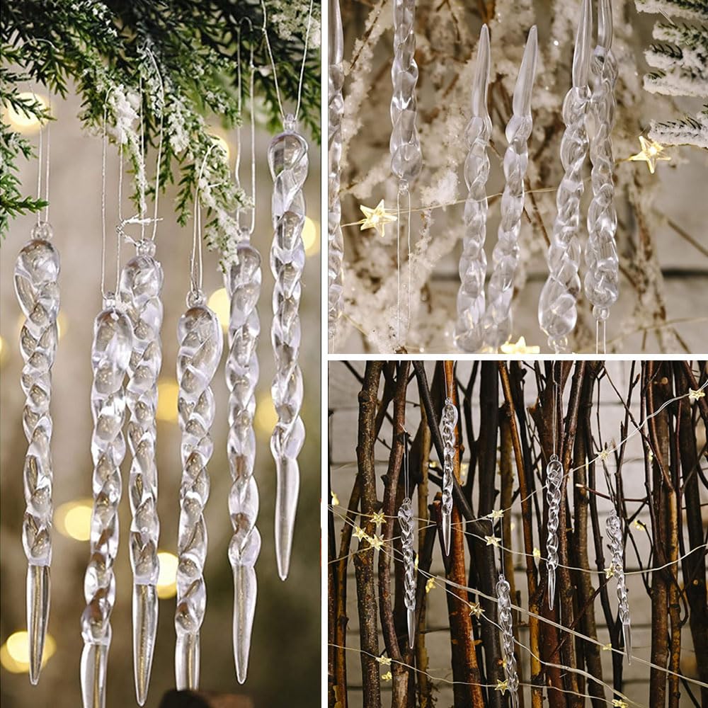 Carámbanos Colgantes Árbol de Navidad Decoraciones Árbol de Navidad Adorno de Cristal Acrílico Decorativo para Colgar - 25 Piezas