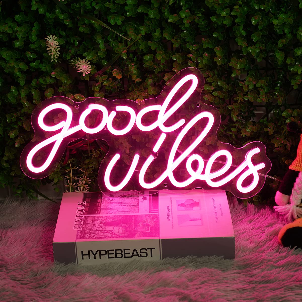 Good Vibes Neon Signs, Ice Blue LED Neon Sign for Bedroom, Neon Lights Sign for Home Wall Decor Decorative Lights with 3 ajustable Brightness Neon Wall Signs 16.1 x 8.7 inch